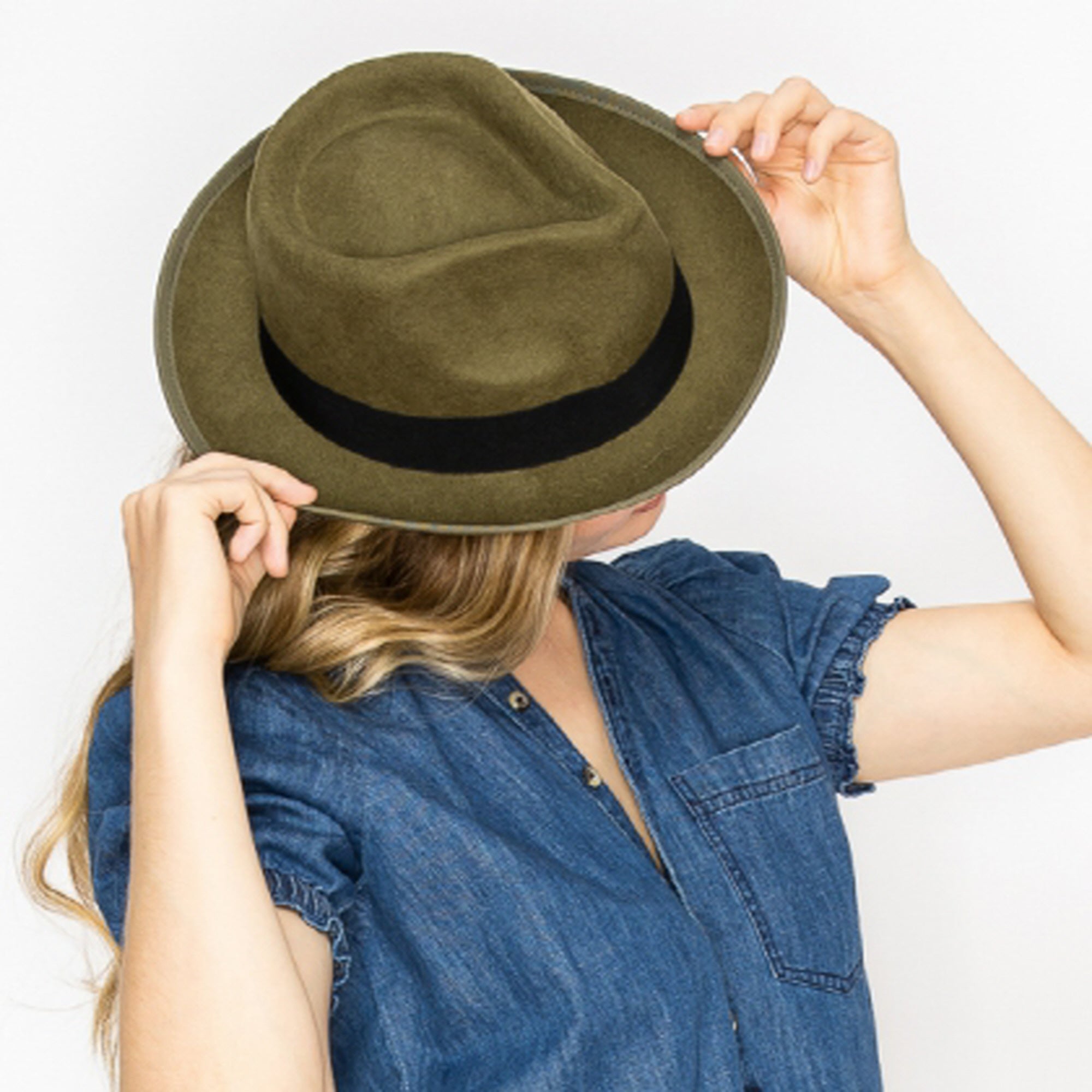 CLASSIC WOOK FEDORA WITH RIBBON-GREY