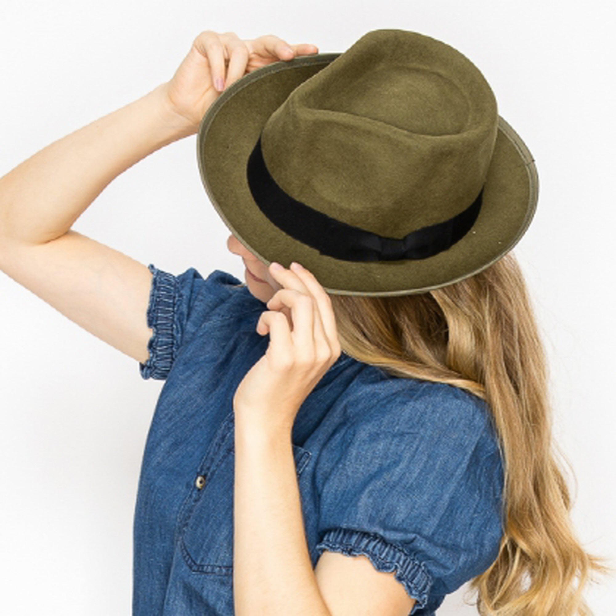 CLASSIC WOOK FEDORA WITH RIBBON-GREY