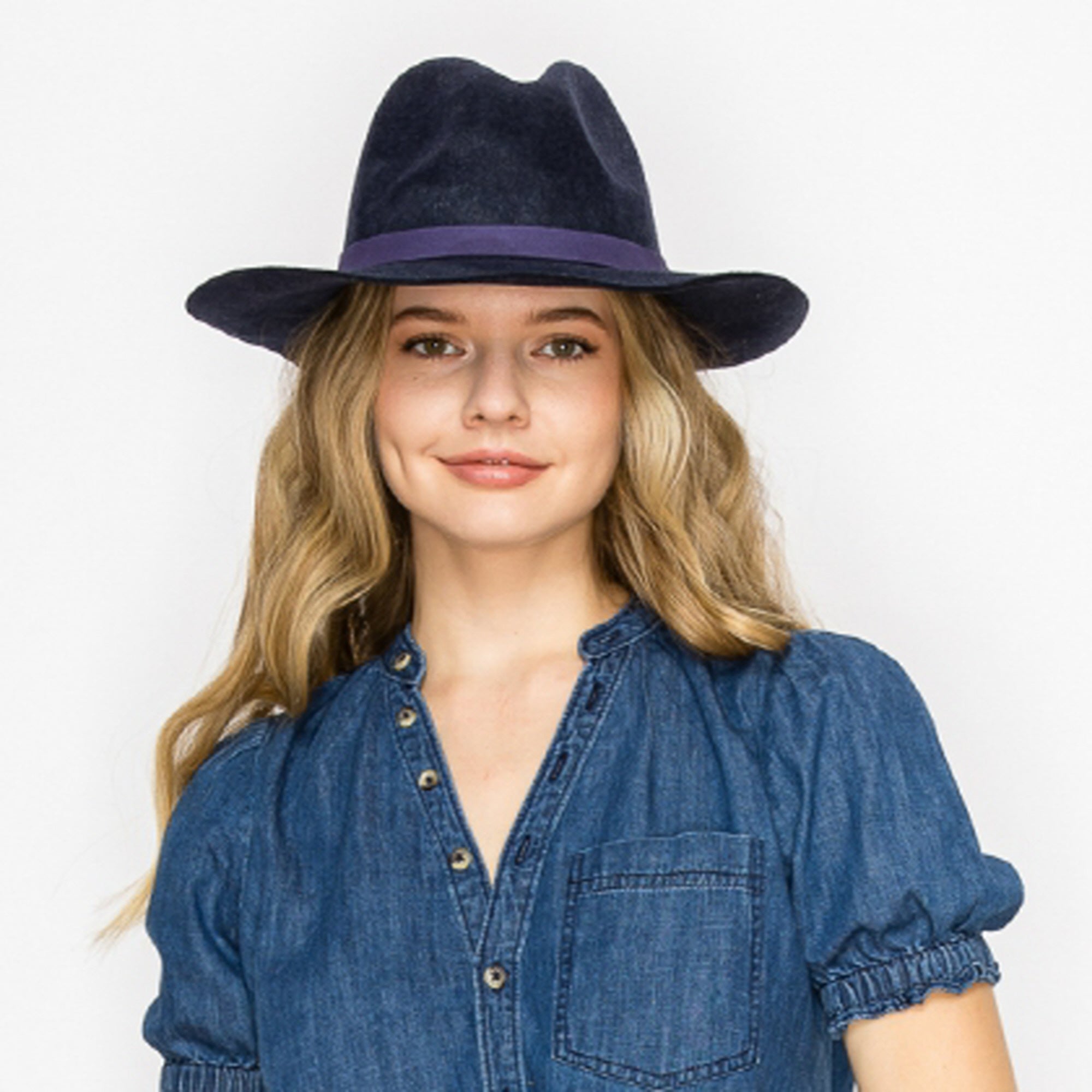 WOOL PENCIL BRIM HAT-NAVY