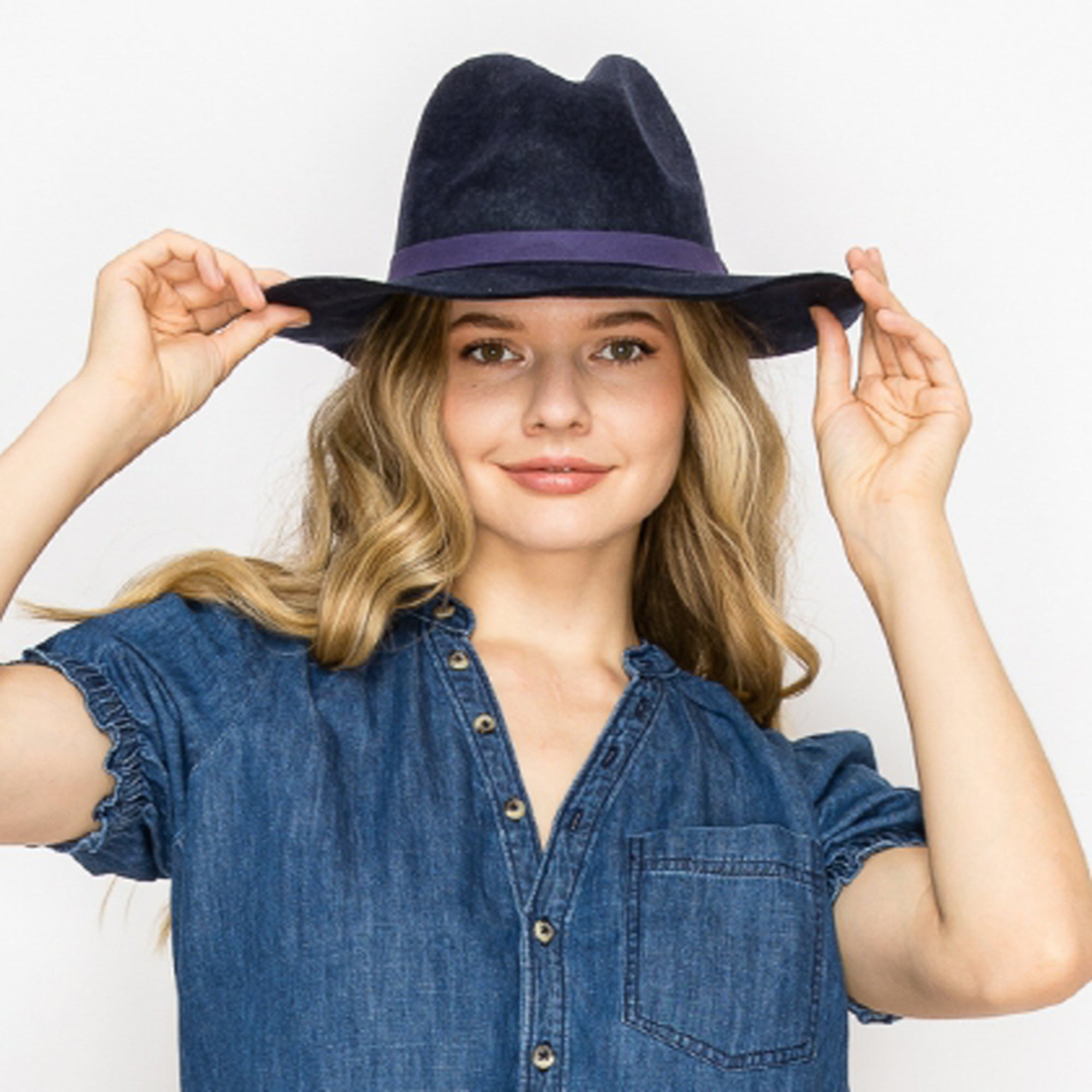 WOOL PENCIL BRIM HAT-NAVY