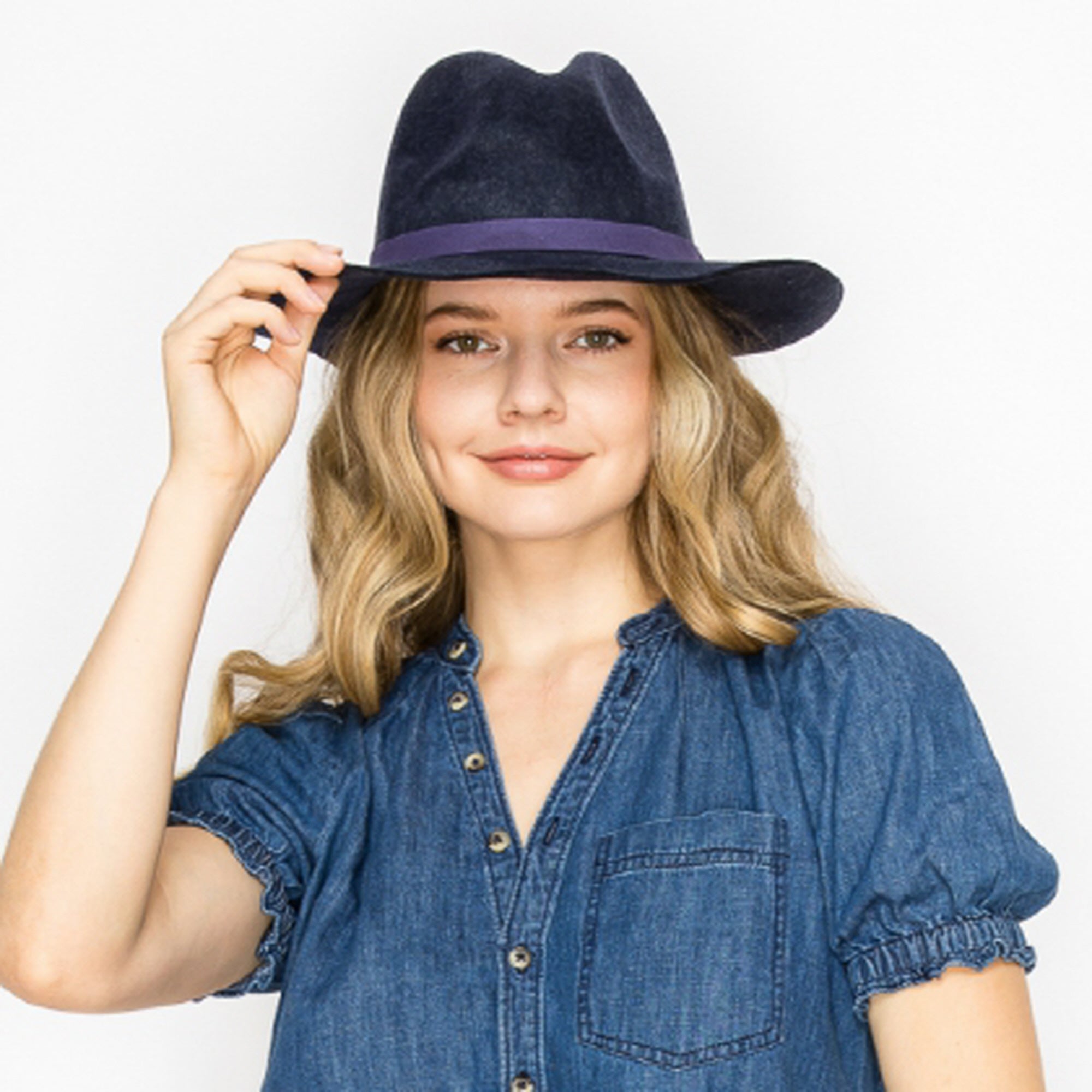 WOOL PENCIL BRIM HAT-NAVY