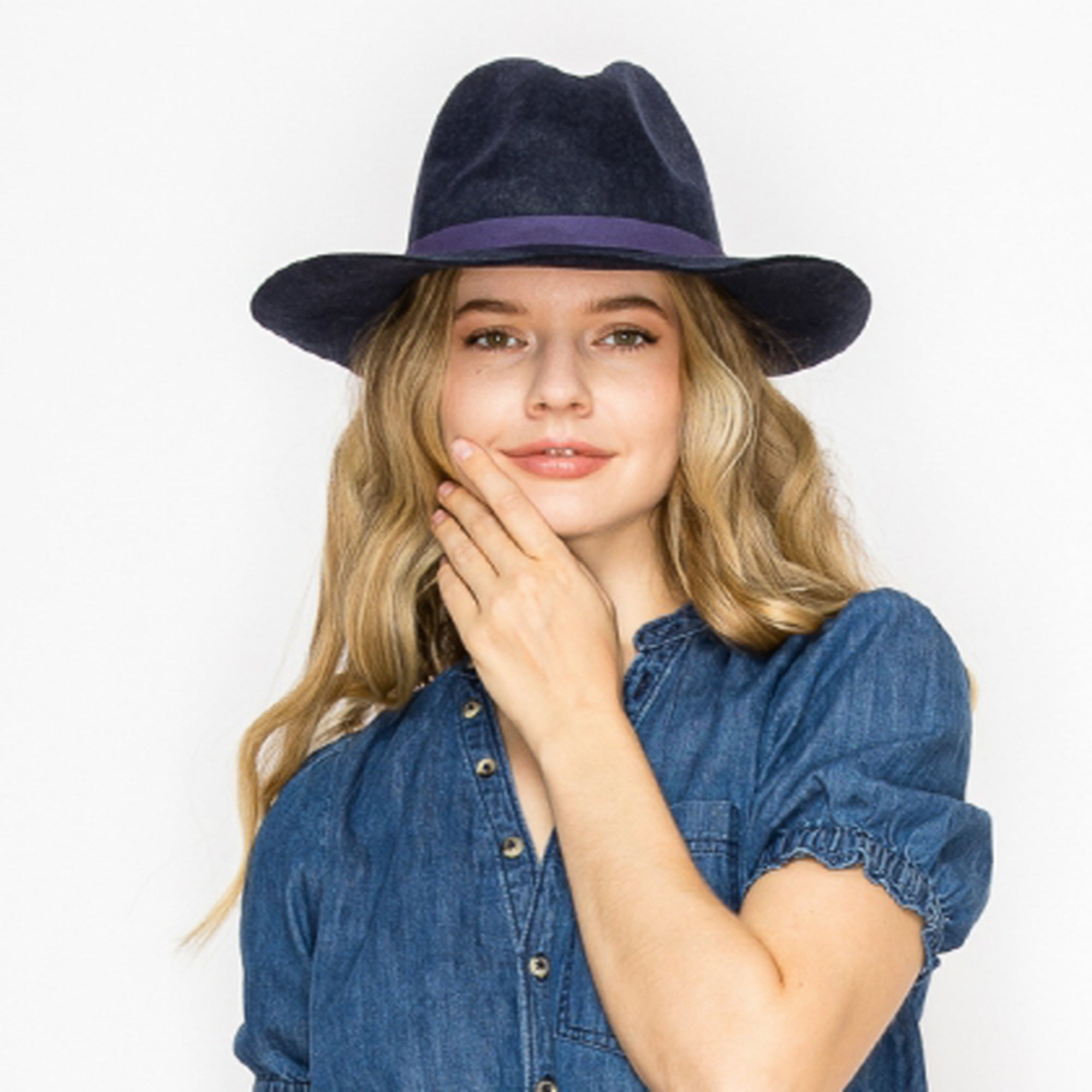 WOOL PENCIL BRIM HAT-NAVY