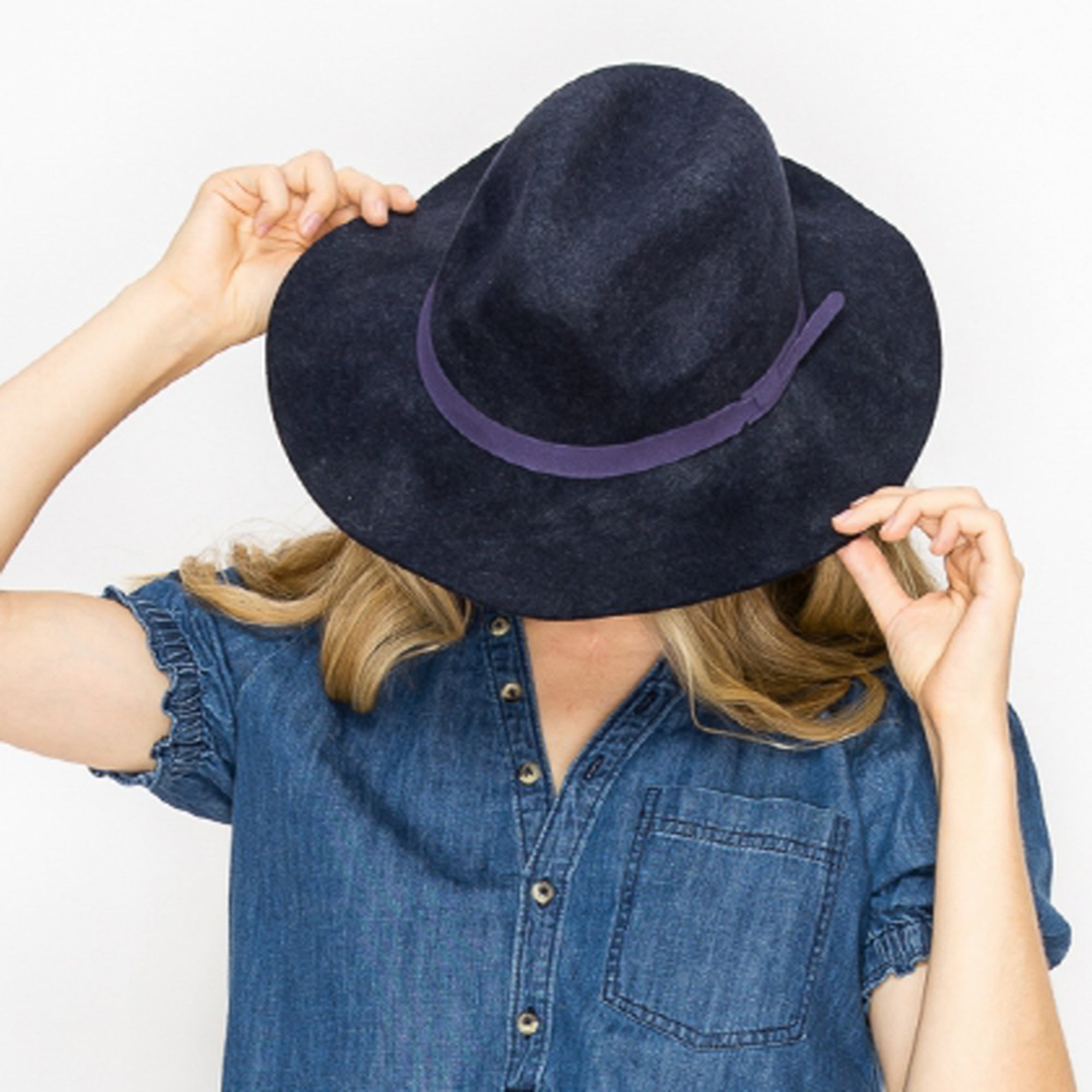 WOOL PENCIL BRIM HAT-NAVY