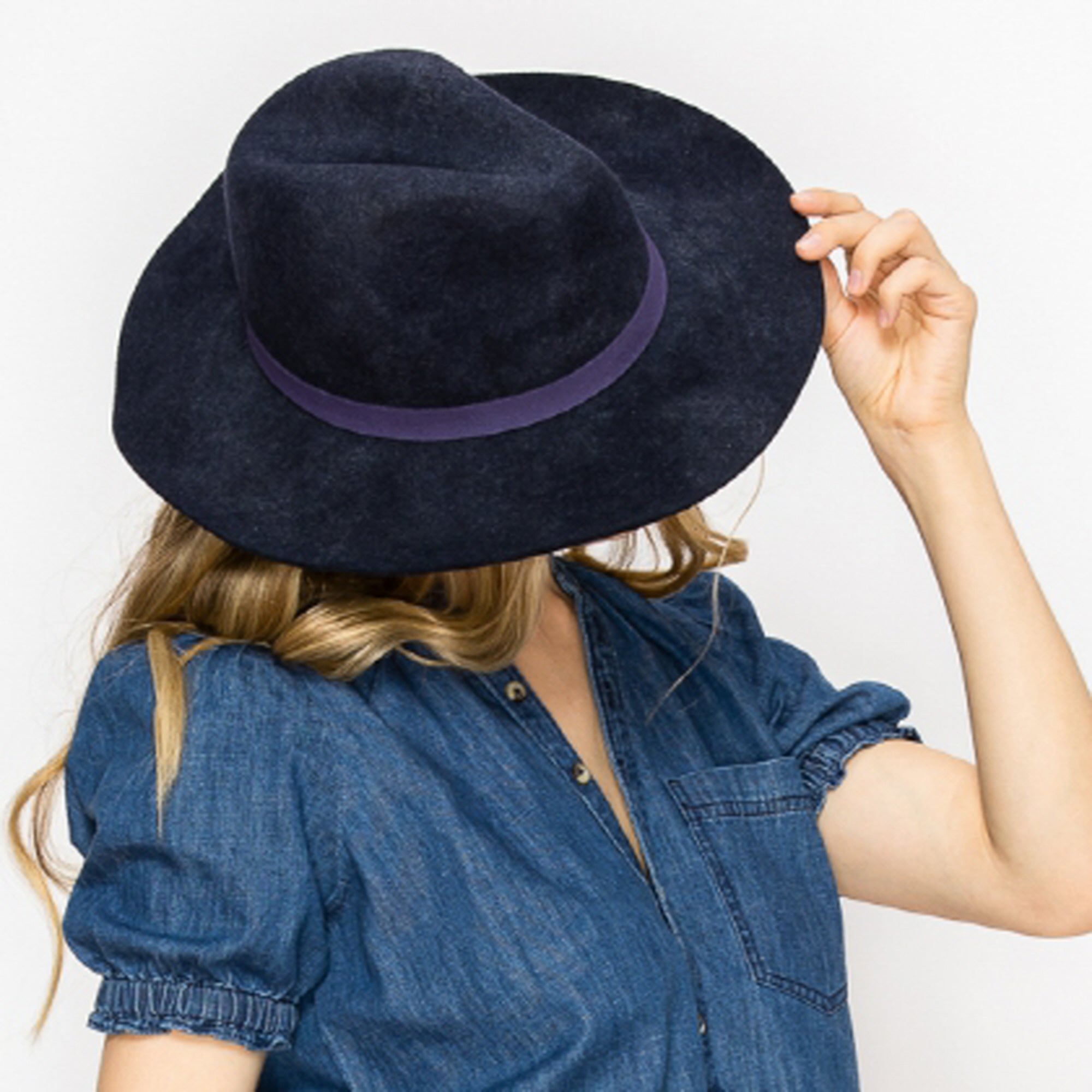 WOOL PENCIL BRIM HAT-NAVY