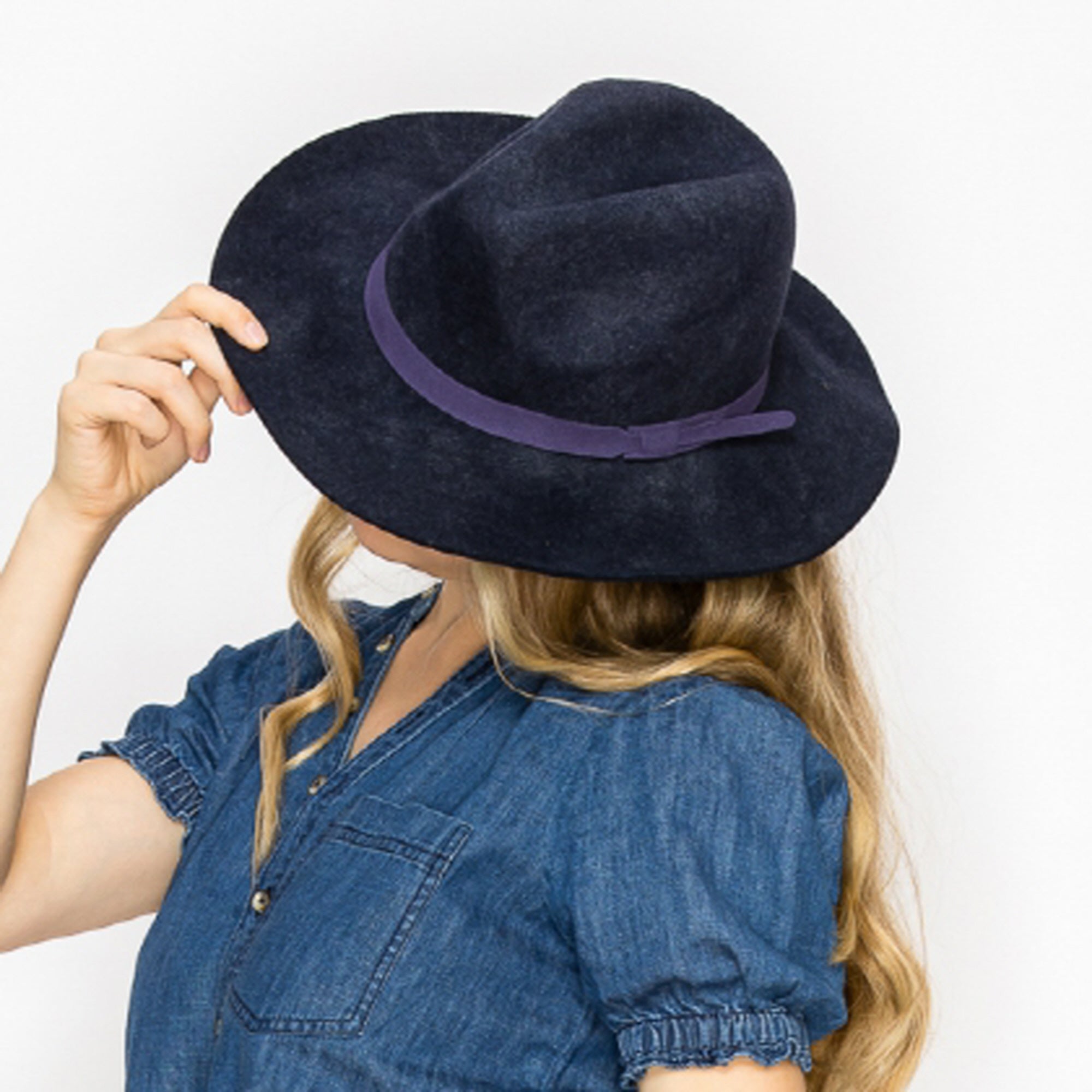 WOOL PENCIL BRIM HAT-NAVY