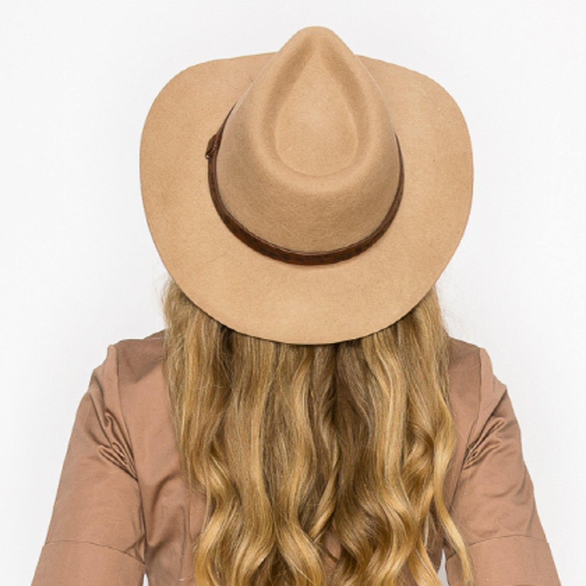 CLASSIC WOOL COWBOY HAT WITH JACQUARD LEATHER BELT-TAUPE