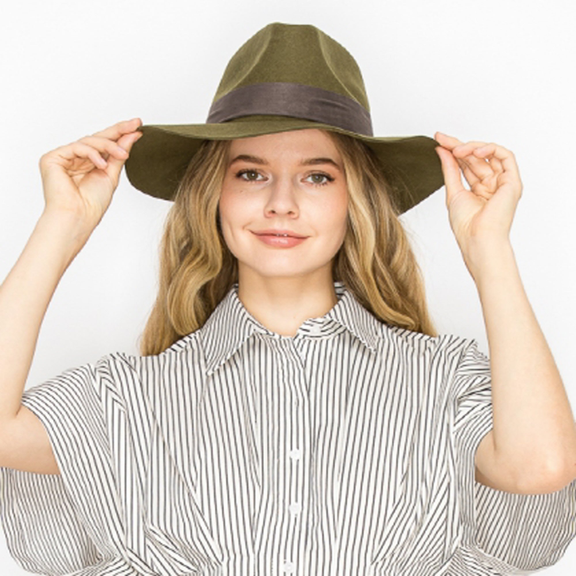 WOOL RANCHER HAT WITH VELVET BAND-OLIVE