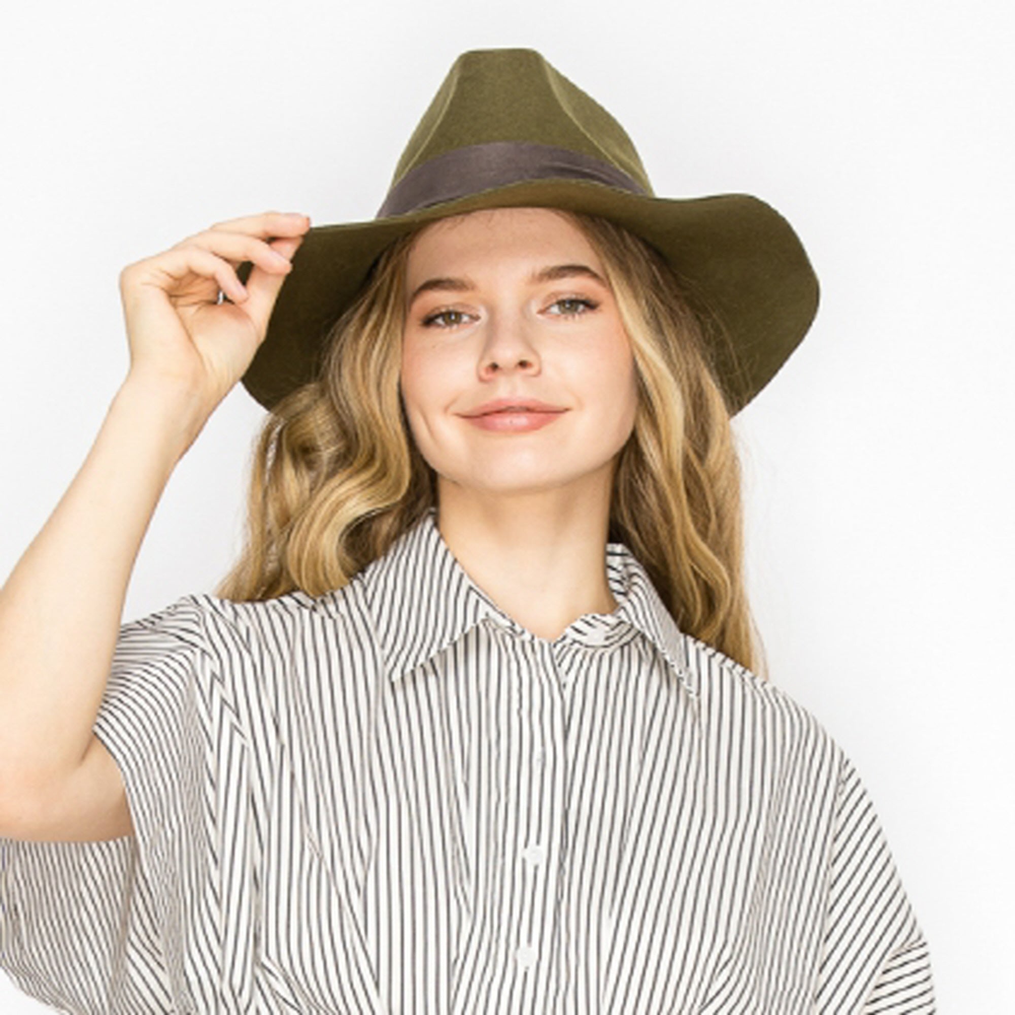 WOOL RANCHER HAT WITH VELVET BAND-OLIVE