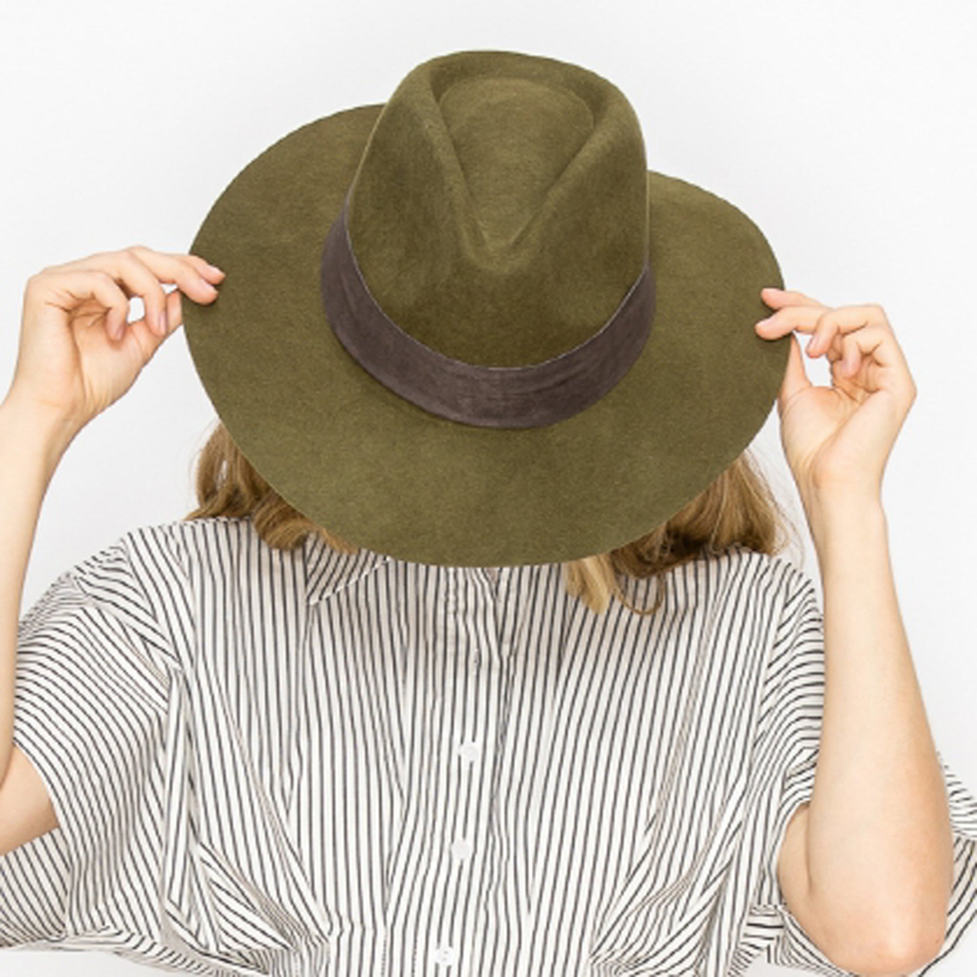 WOOL RANCHER HAT WITH VELVET BAND-OLIVE