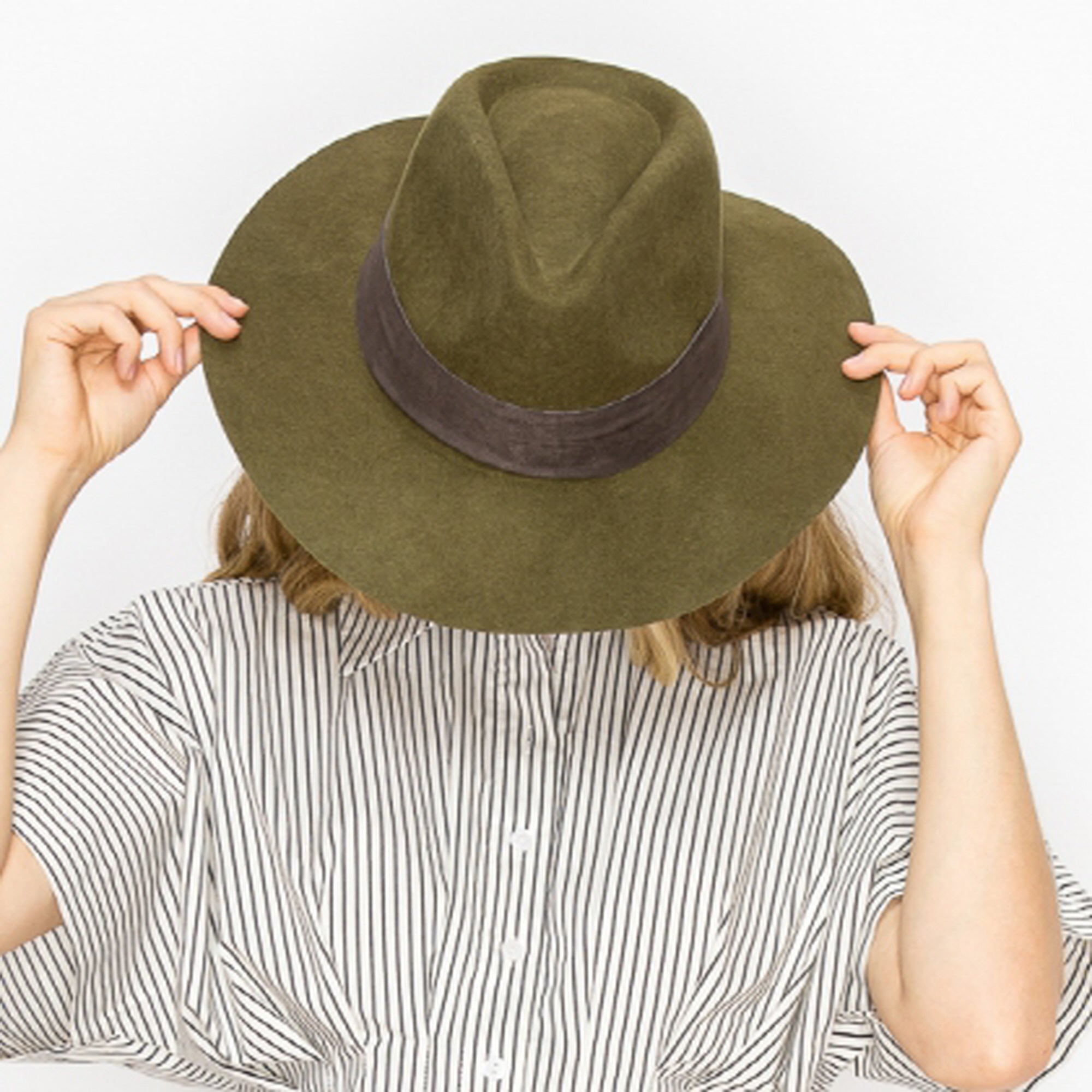 WOOL RANCHER HAT WITH VELVET BAND-OLIVE