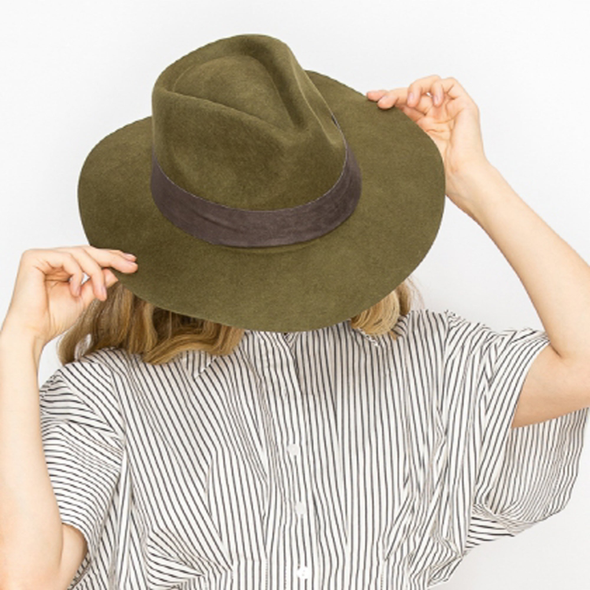 WOOL RANCHER HAT WITH VELVET BAND-OLIVE