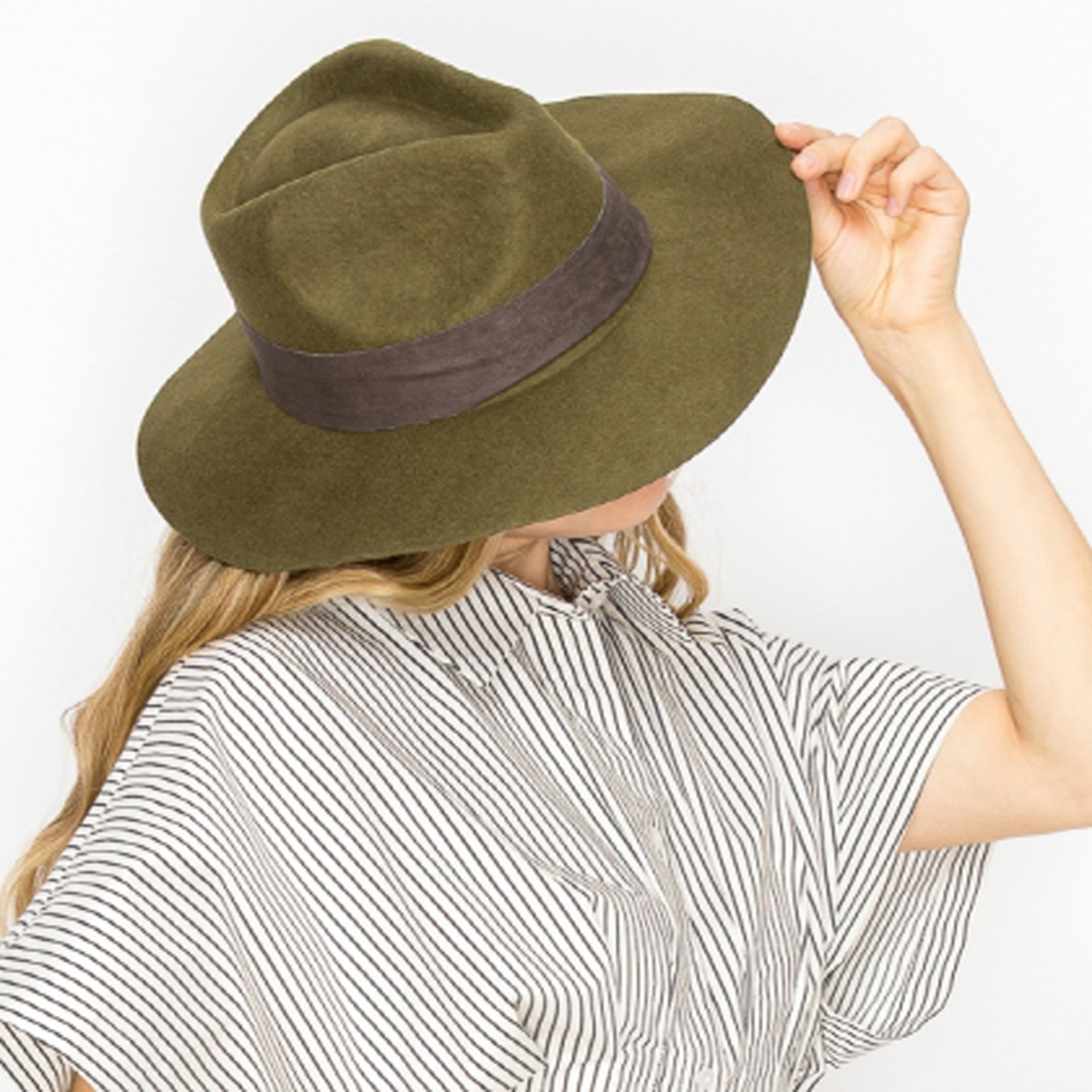 WOOL RANCHER HAT WITH VELVET BAND-OLIVE