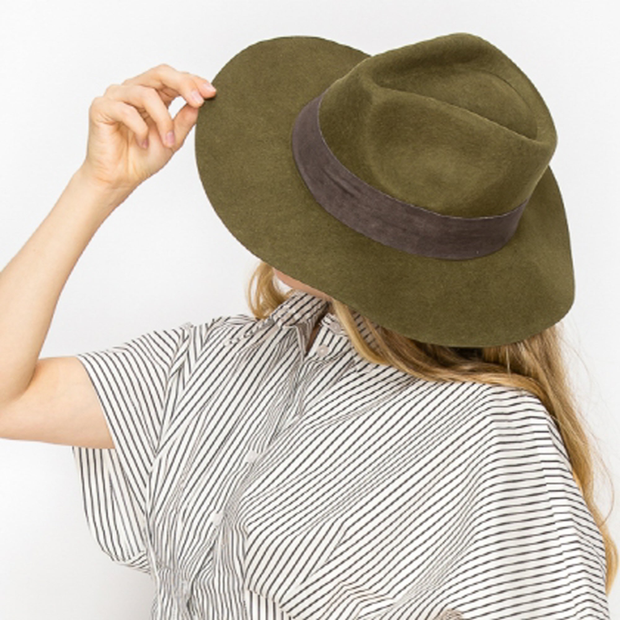 WOOL RANCHER HAT WITH VELVET BAND-OLIVE