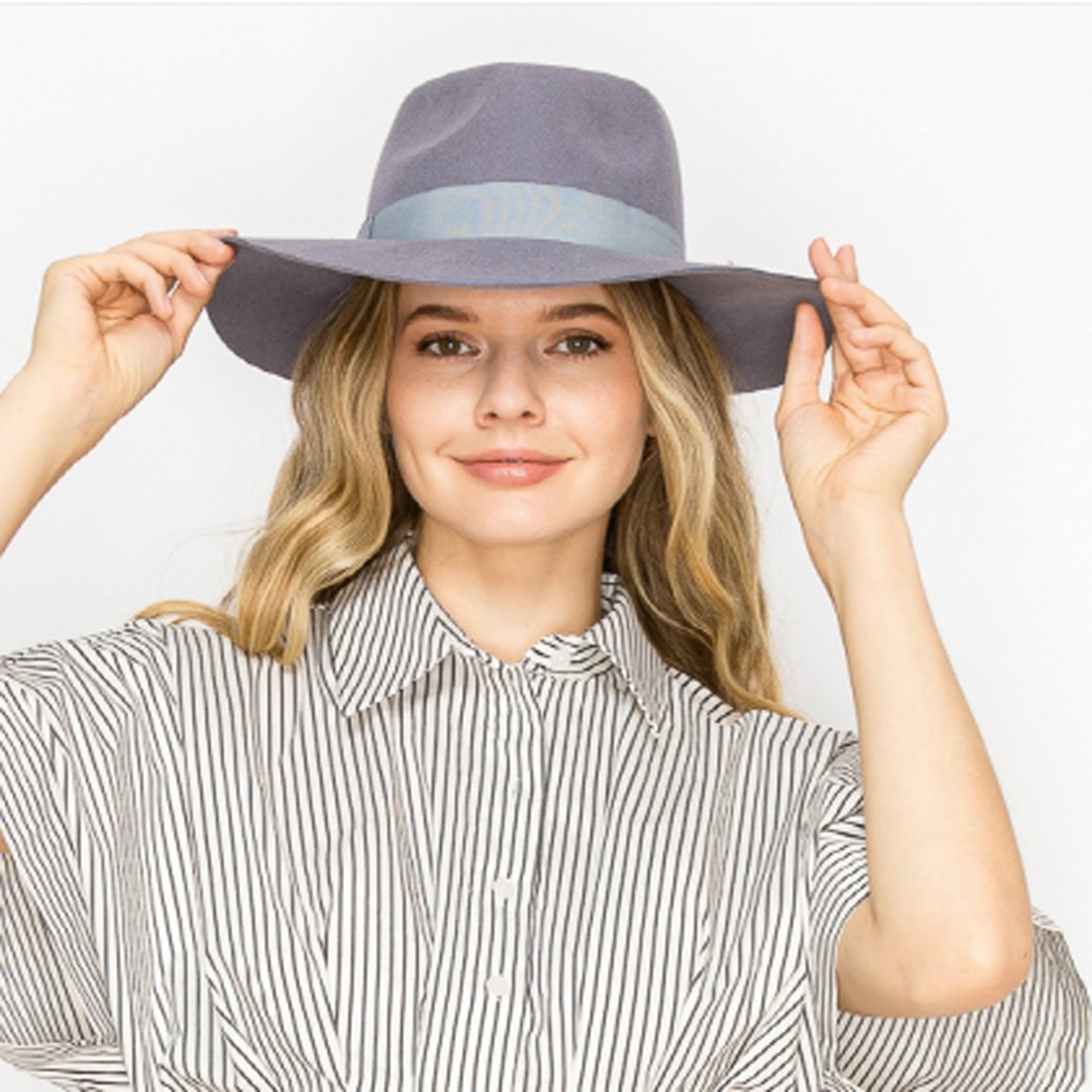 WOOL RANCHER HAT WITH GROSGRAIN RIBBONE-GREY