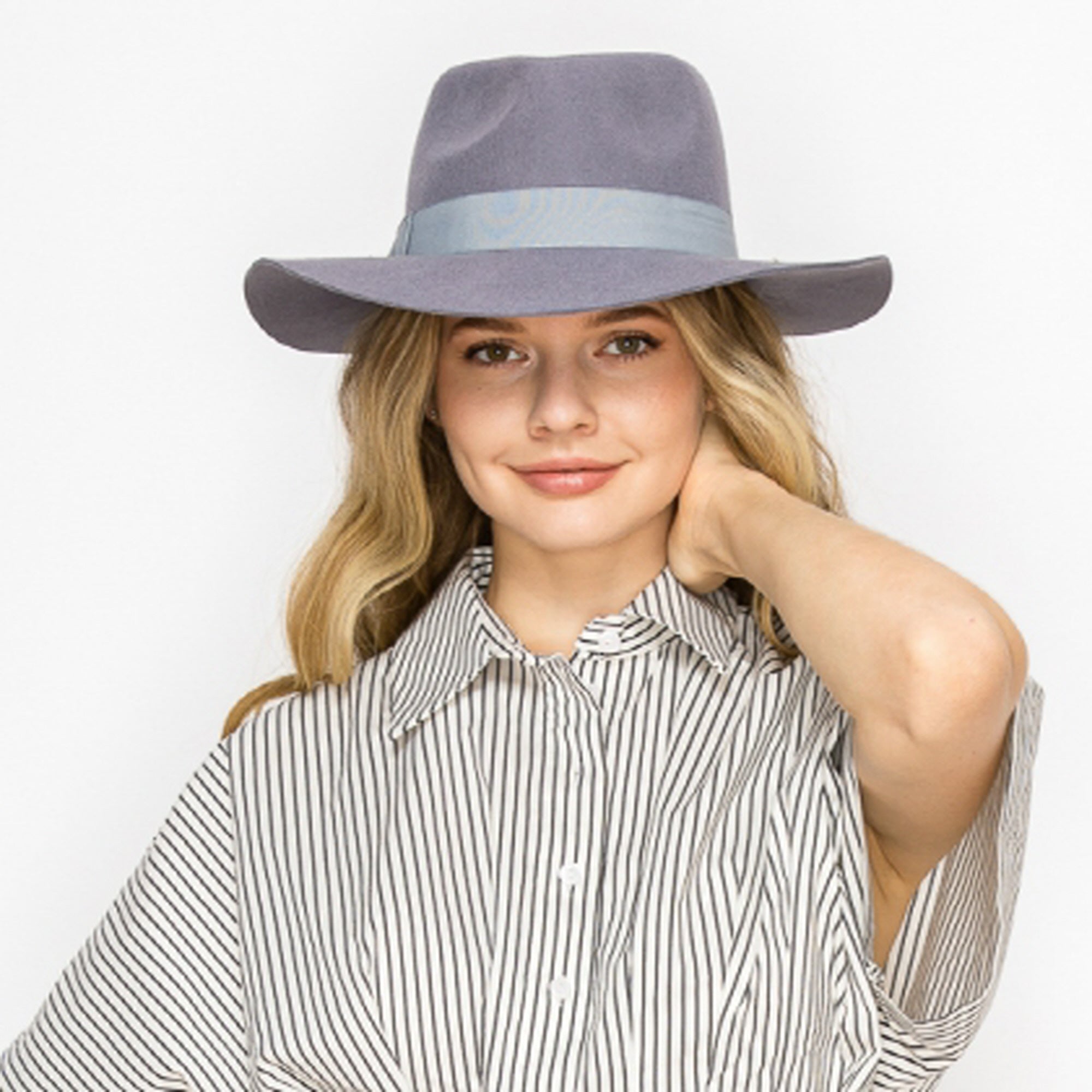 WOOL RANCHER HAT WITH GROSGRAIN RIBBONE-GREY