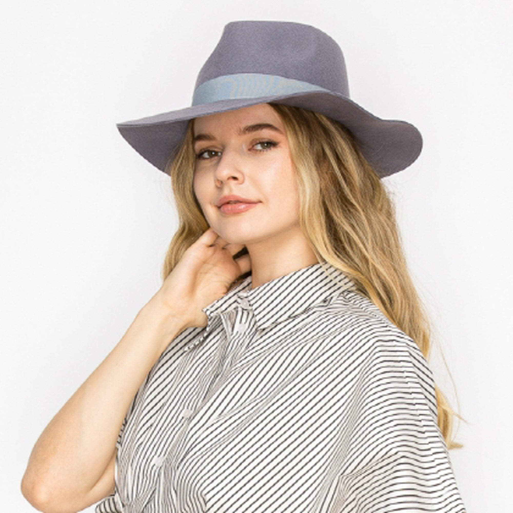 WOOL RANCHER HAT WITH GROSGRAIN RIBBONE-GREY