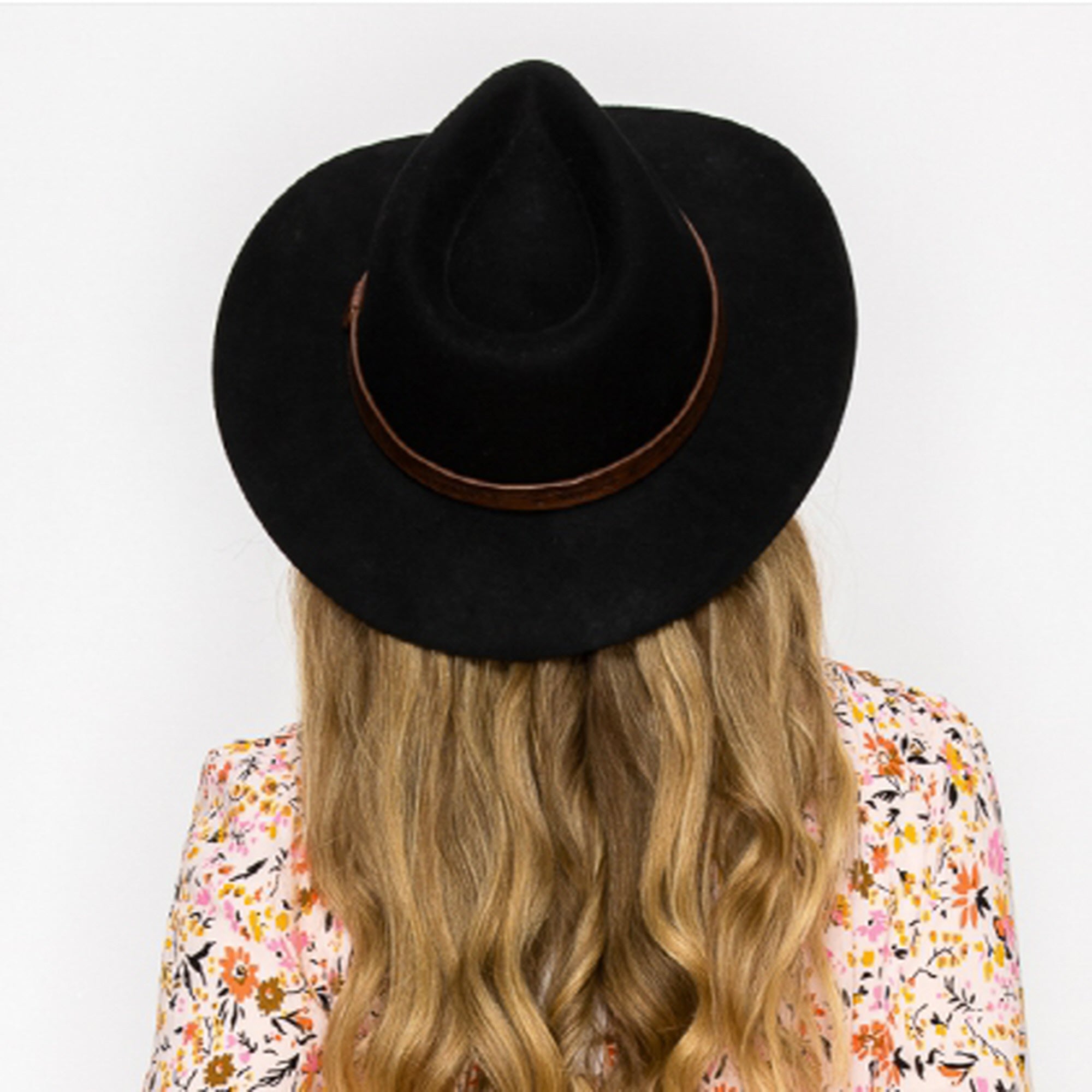 CLASSIC WOOL COWBOY HAT WITH JACQUARD LEATHER BELT-BLACK