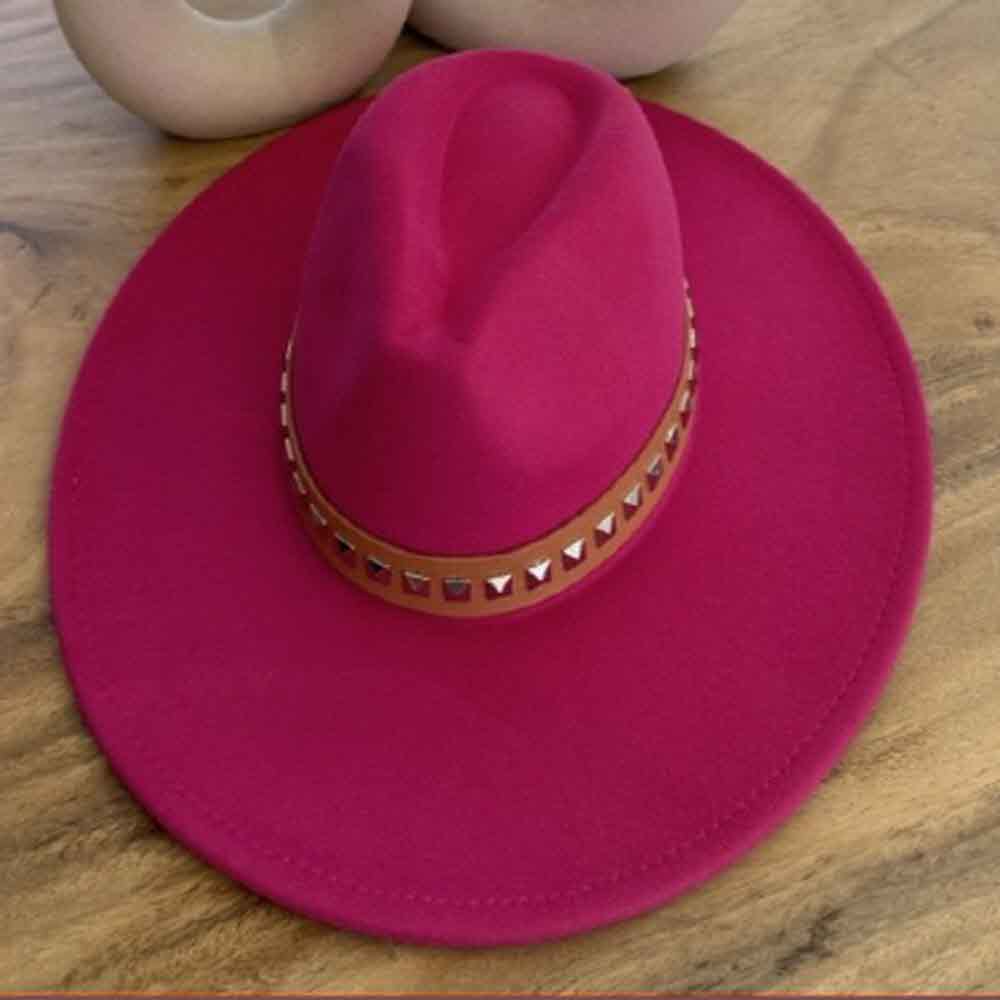 VEGAN FELT FEDORA  W/STUDDED LEATHER BELT