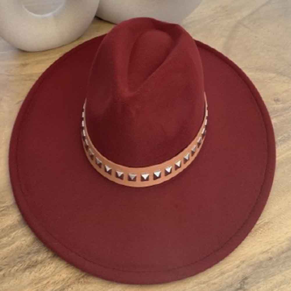 VEGAN FELT FEDORA  W/STUDDED LEATHER BELT