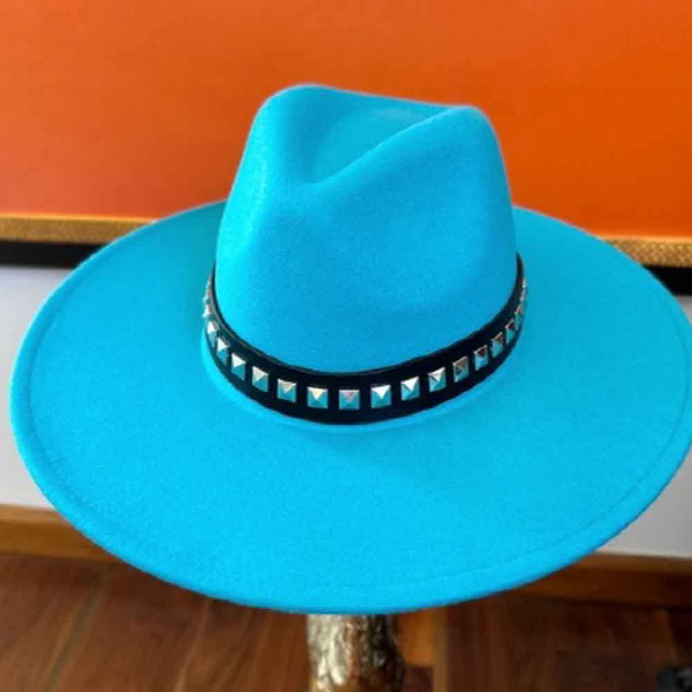 VEGAN FELT FEDORA  W/STUDDED LEATHER BELT