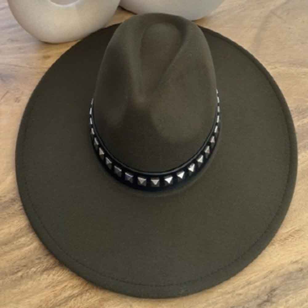 VEGAN FELT FEDORA  W/STUDDED LEATHER BELT