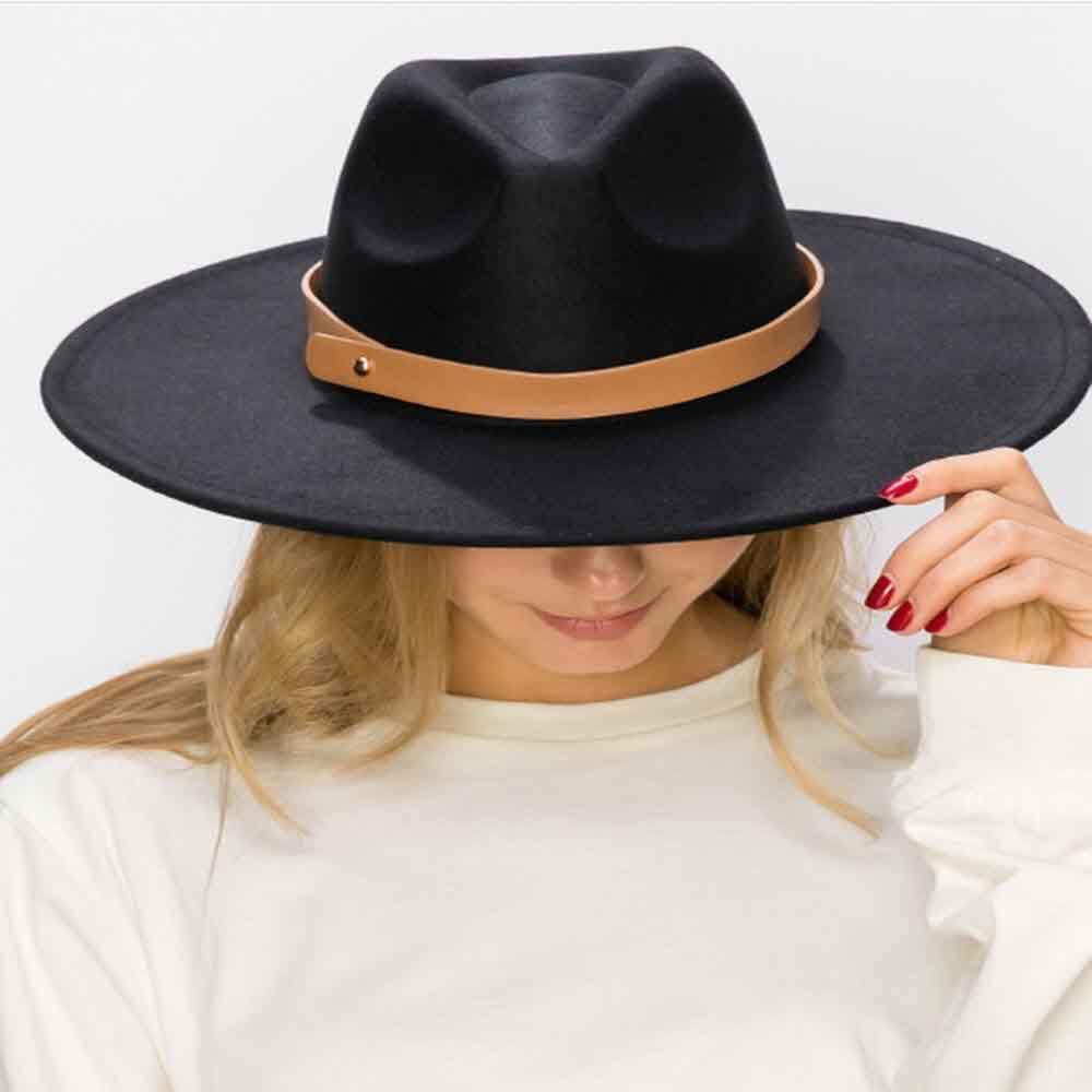 VEGAN FELT FEDORA  W/ LEATHER BELT