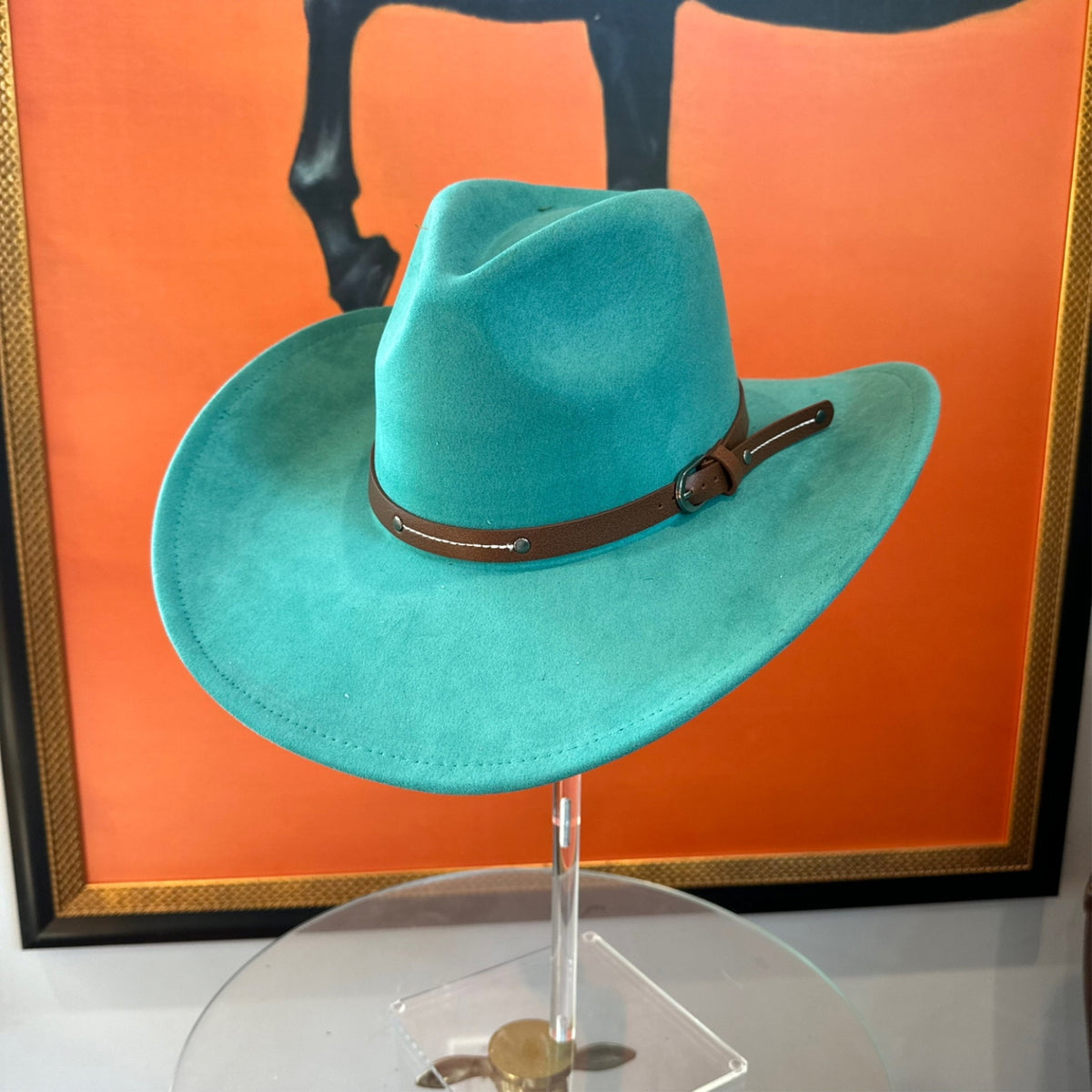 Vegan Suede Cowboy Hat with Slim Leather Belt