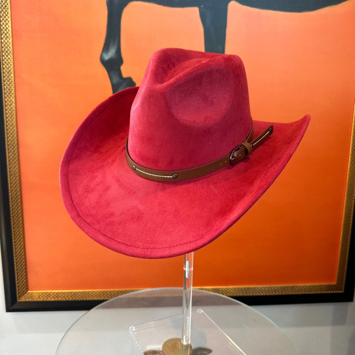 Vegan Suede Cowboy Hat with Slim Leather Belt