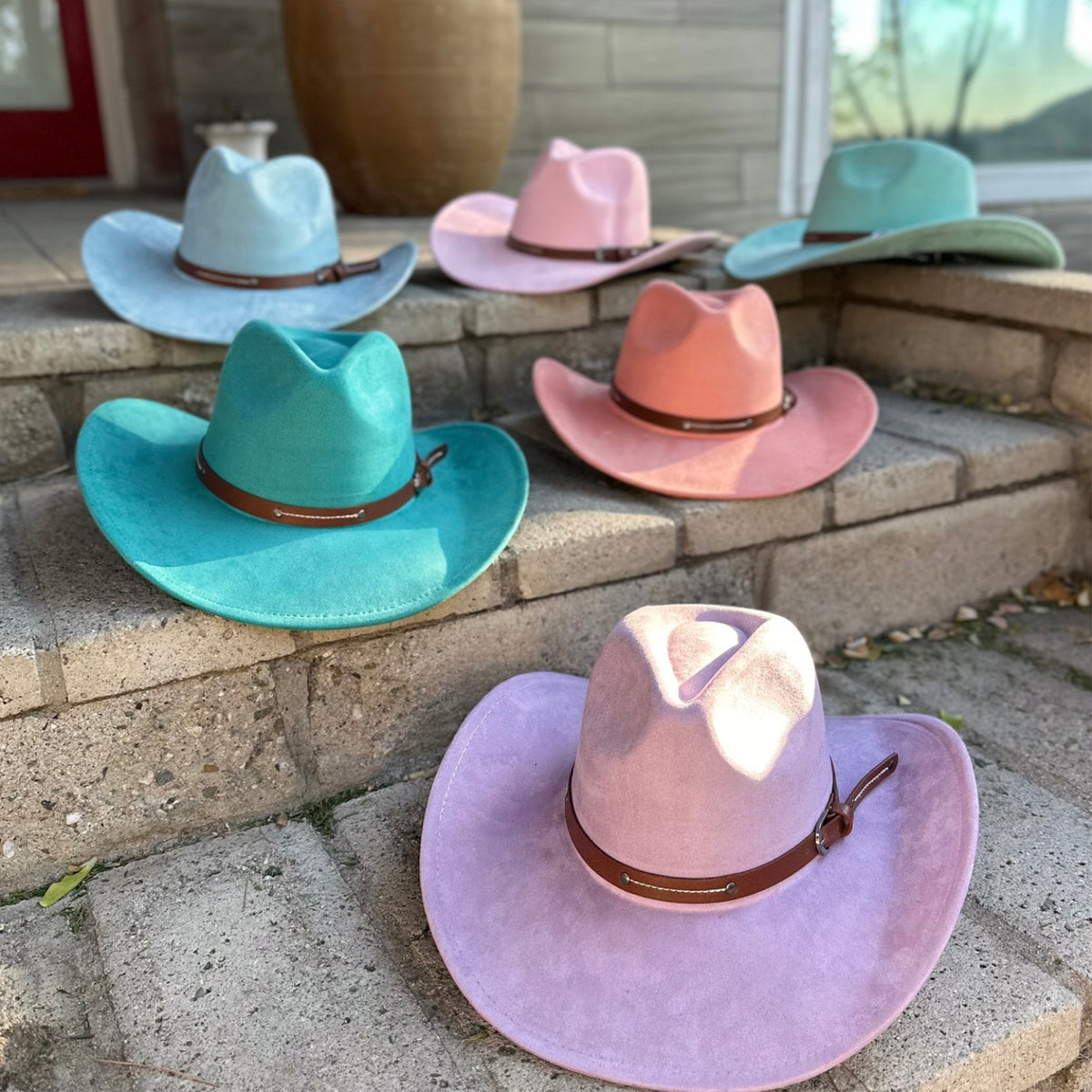 Vegan Suede Cowboy Hat with Slim Leather Belt