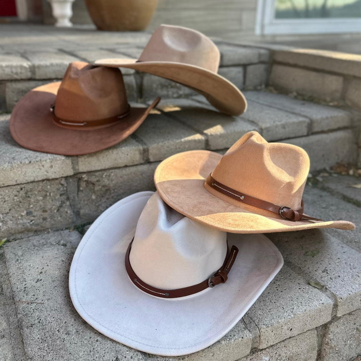 Vegan Suede Cowboy Hat with Slim Leather Belt