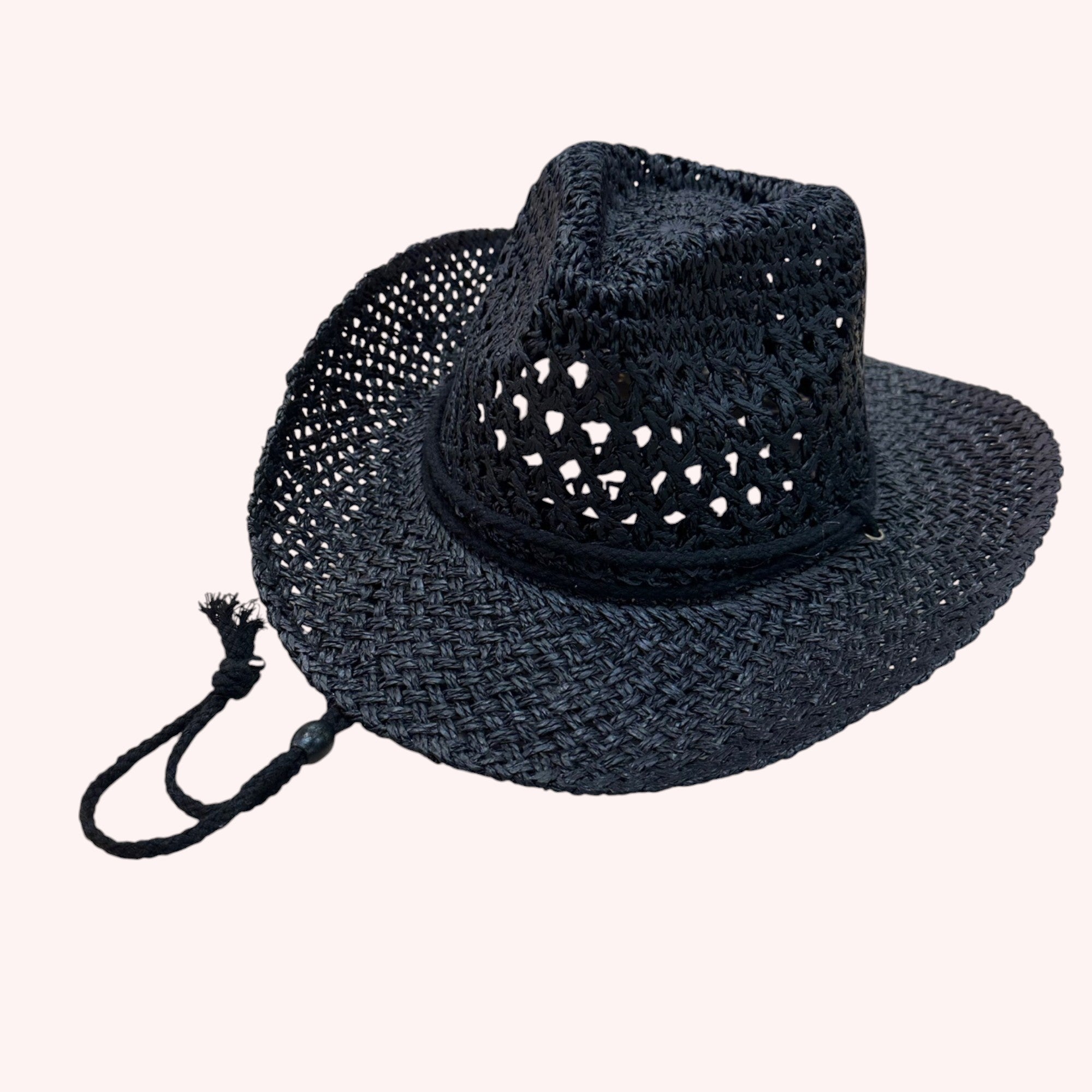 STRAW COWBOY COWGIRL HANDMADE HAT WITH CHIN STRAP