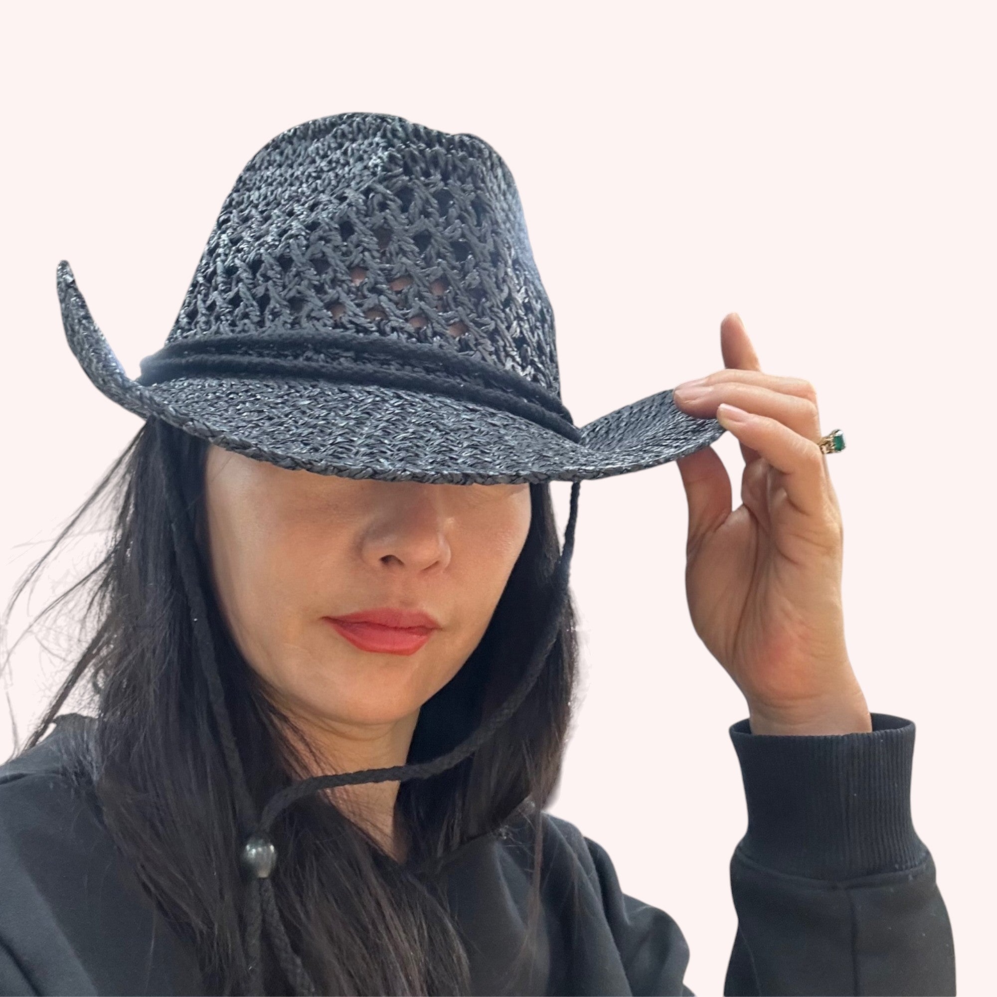 STRAW COWBOY COWGIRL HANDMADE HAT WITH CHIN STRAP