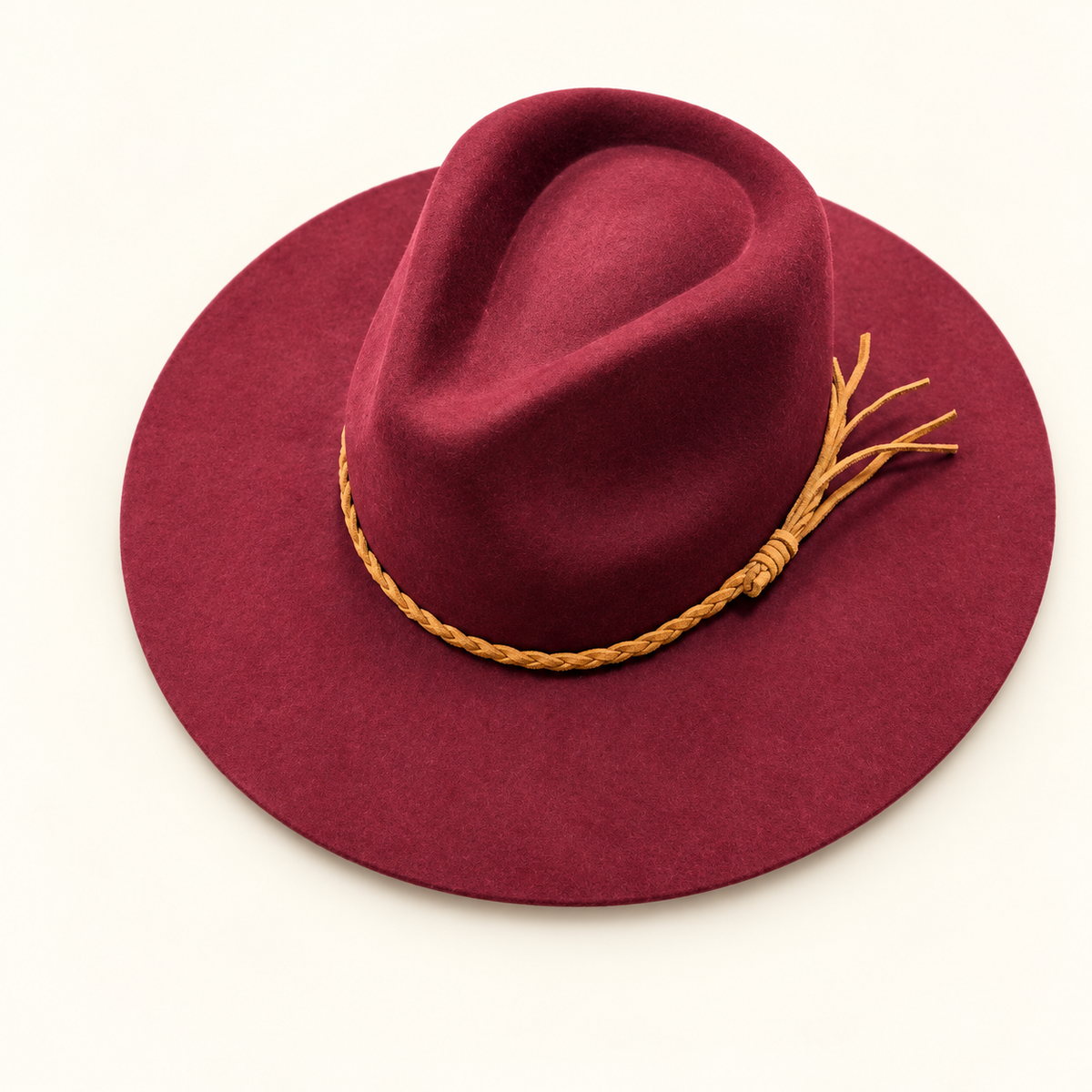 Wholesale Australian Wool Rancher Hat with Braided Suede Belt - Wine