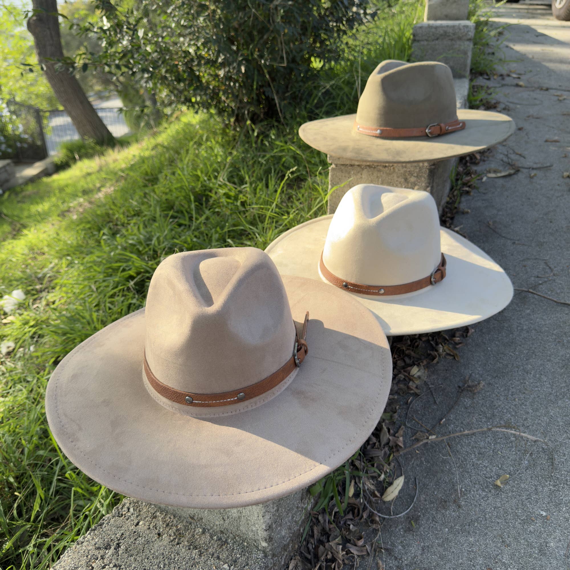 Wide Brim Suede Hat with Leather Belt