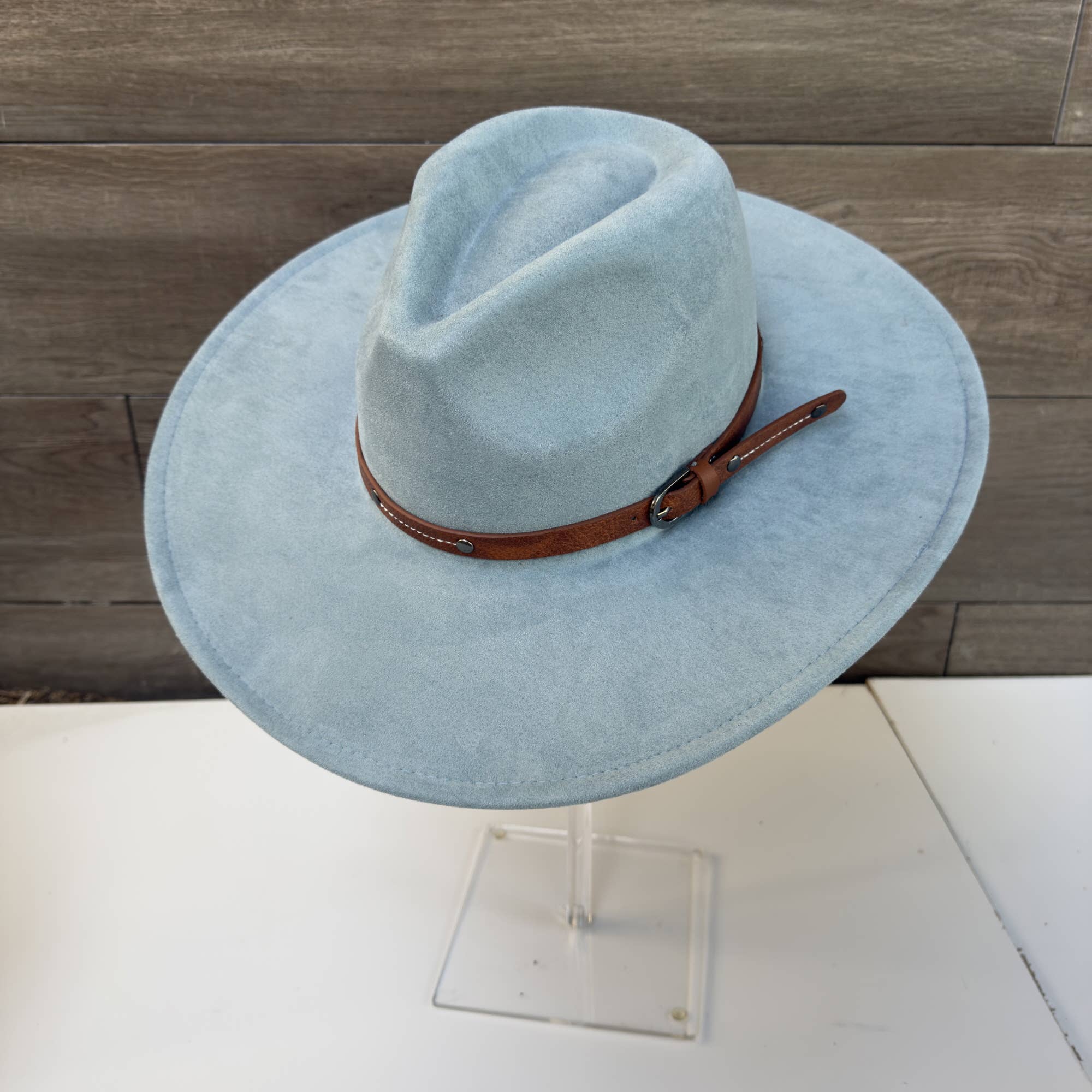 Wide Brim Suede Hat with Leather Belt