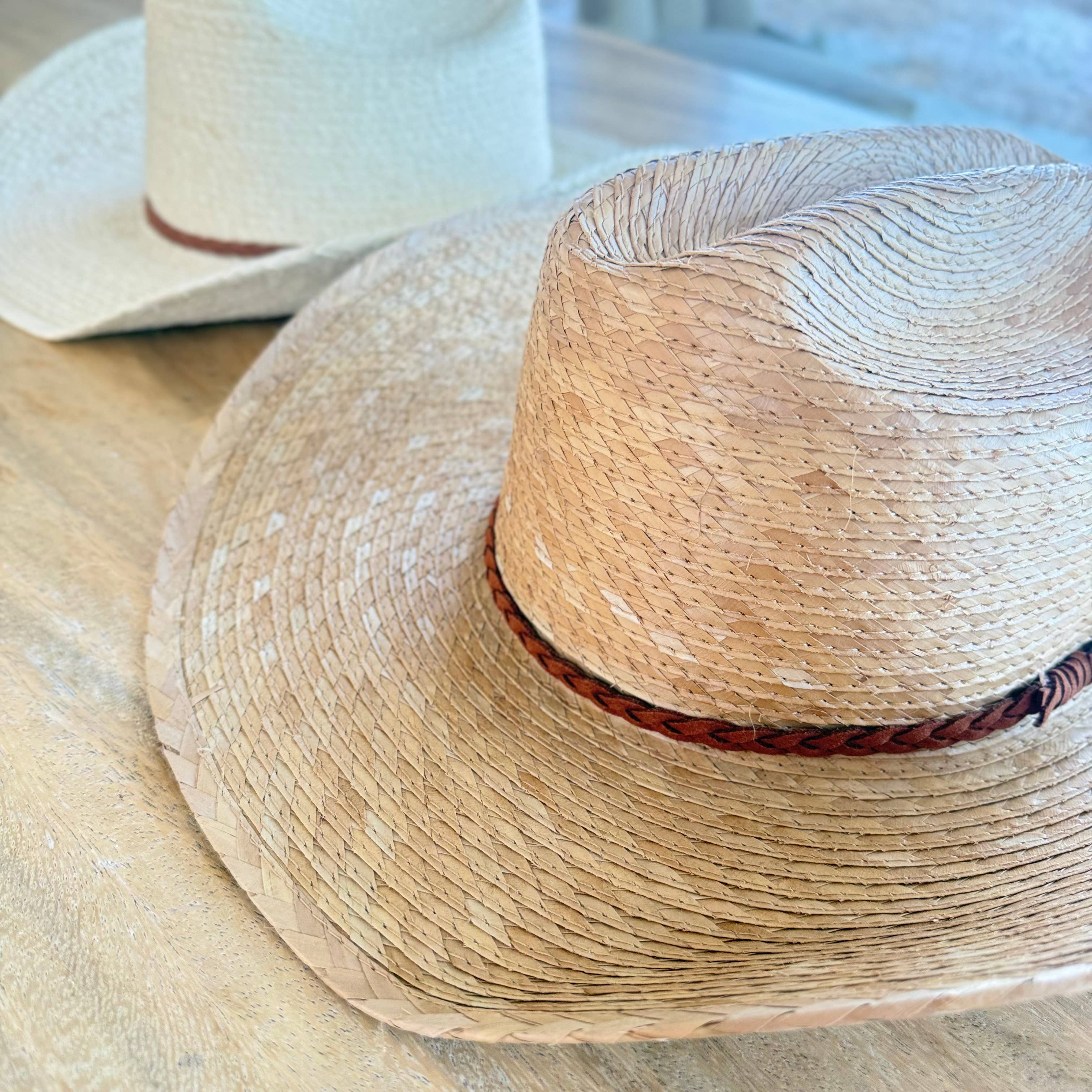 Natural Palm Leaf Cowboy Hat with Braided Band