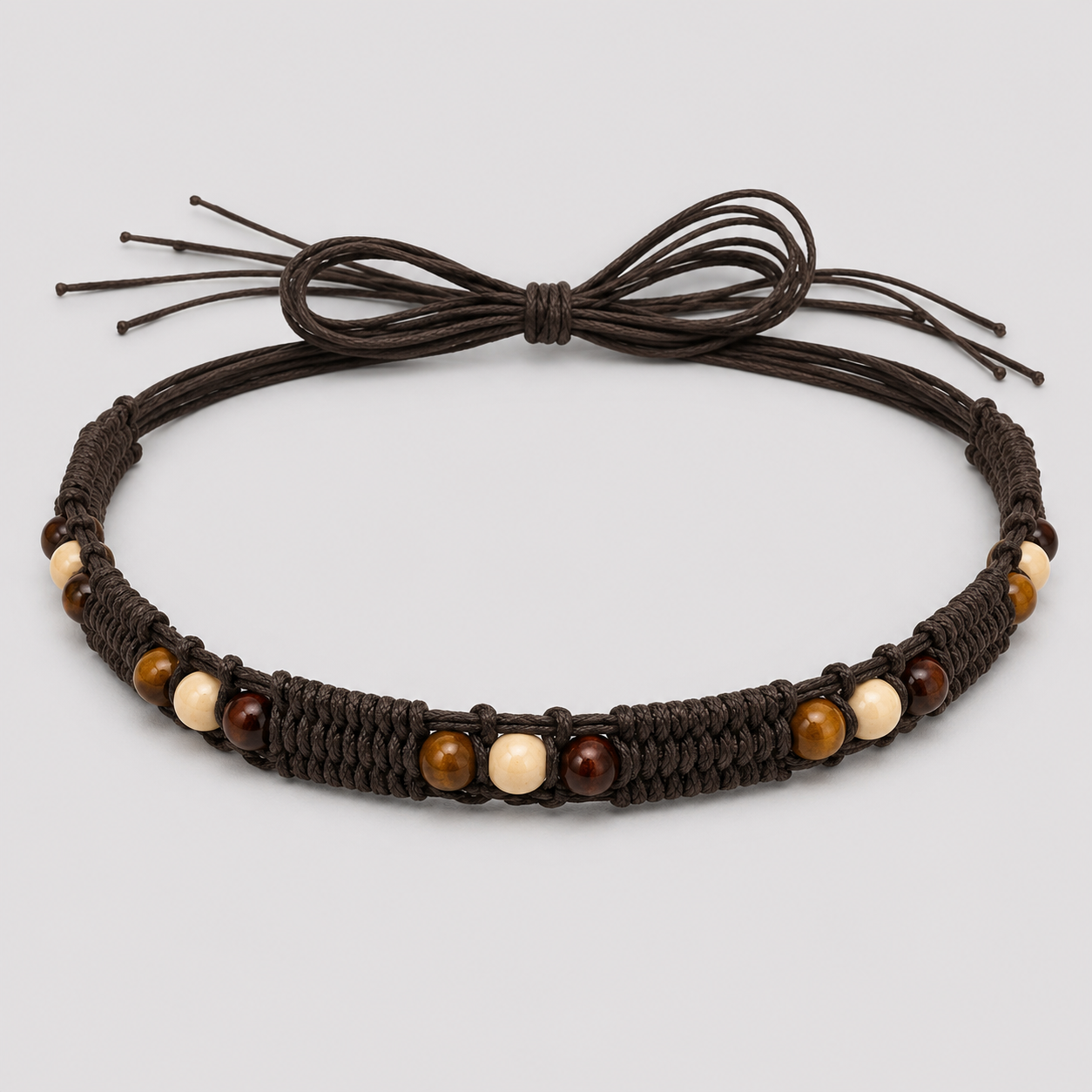 Boho Beaded Macramé Tie-On Hat Band – Brown