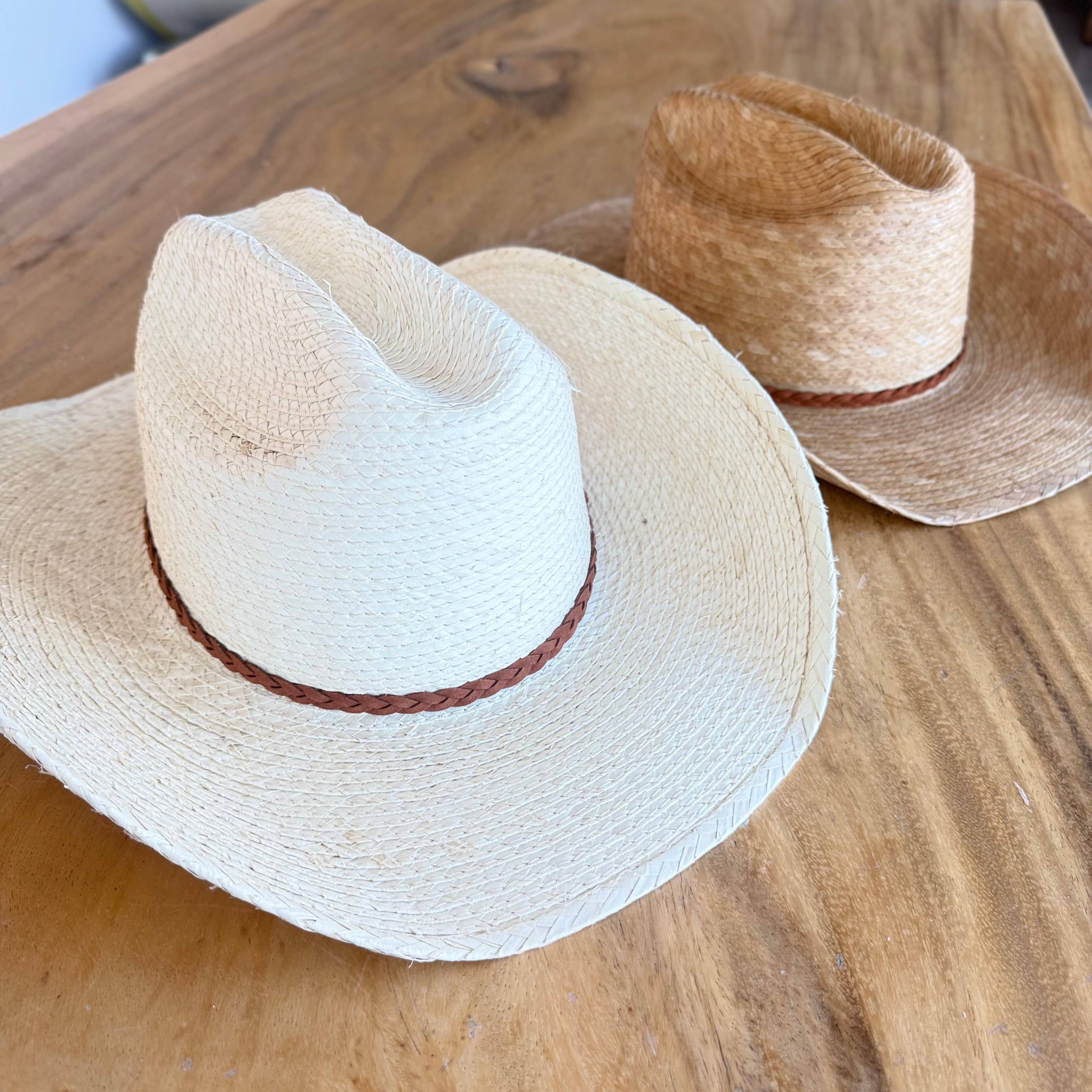 Natural Palm Leaf Cowboy Hat with Braided Band