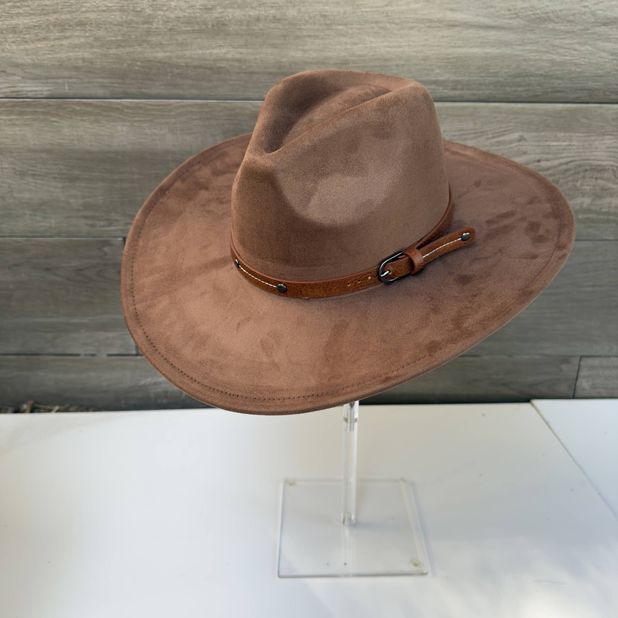 Wide Brim Suede Hat with Leather Belt