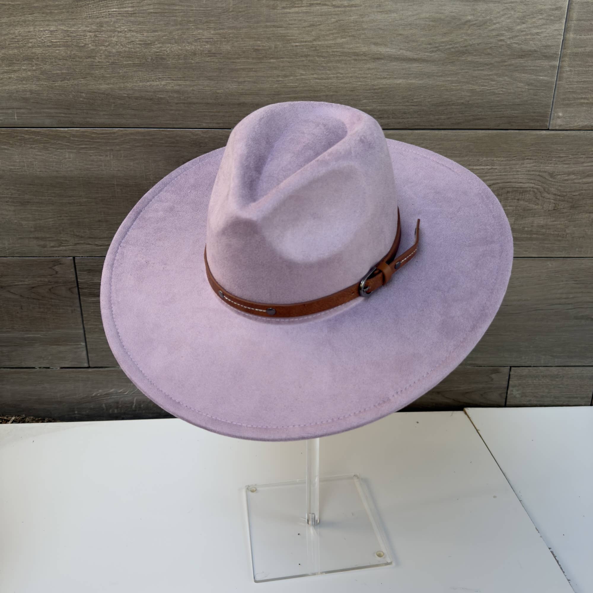 Wide Brim Suede Hat with Leather Belt