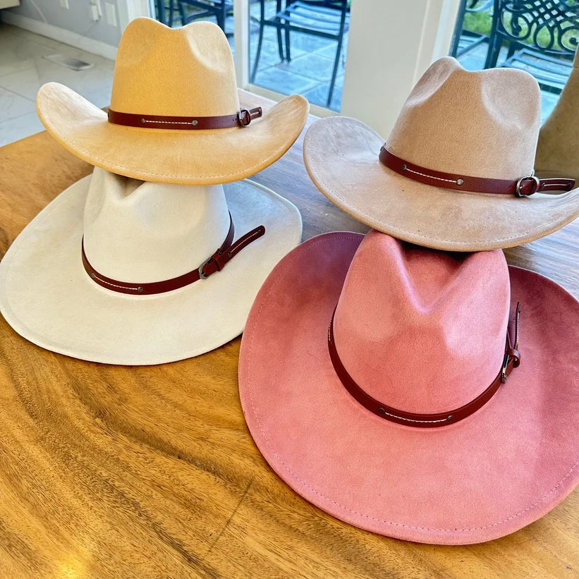 VEGAN SUEDE COWBOY HAT W/ LEATHER BELT