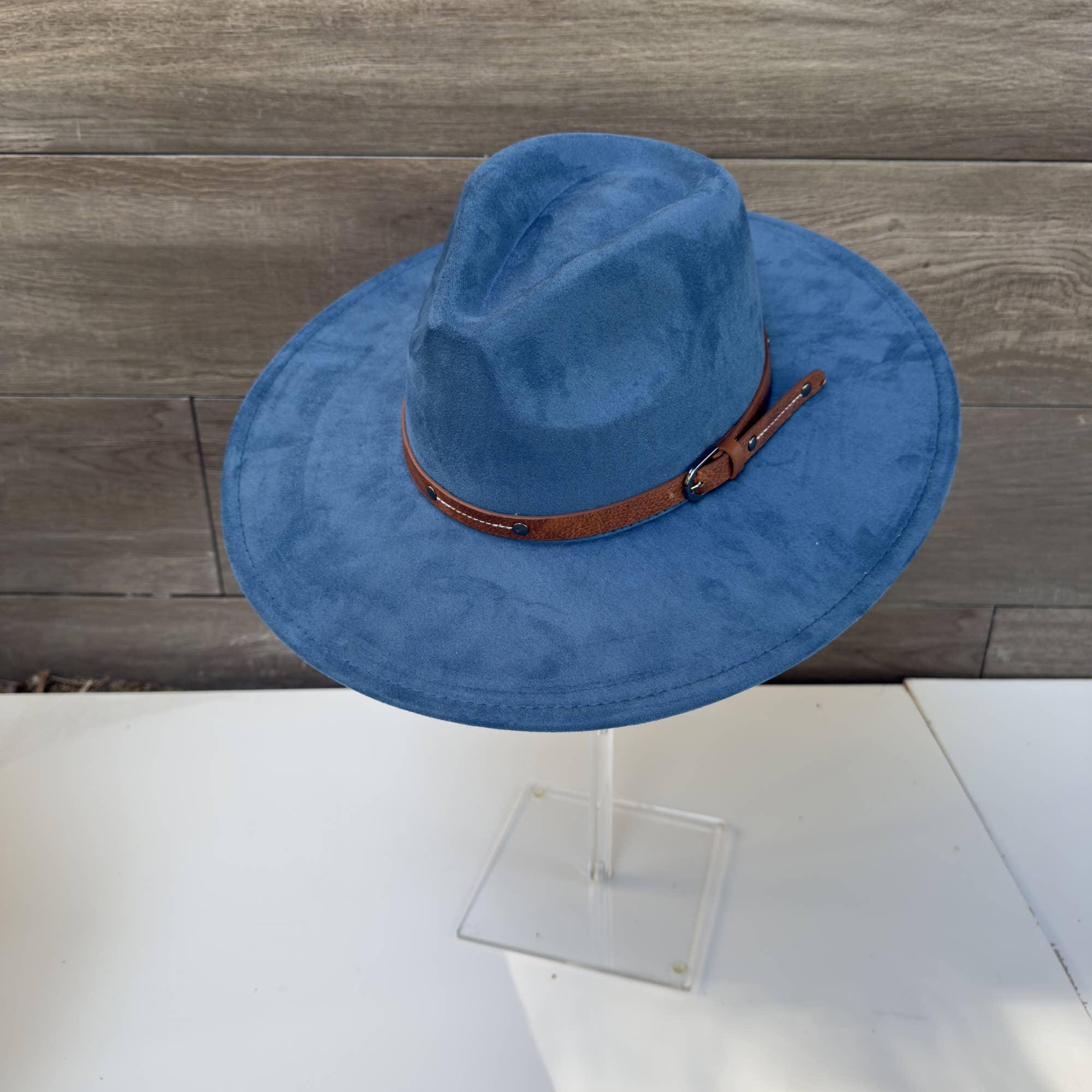 Wide Brim Suede Hat with Leather Belt