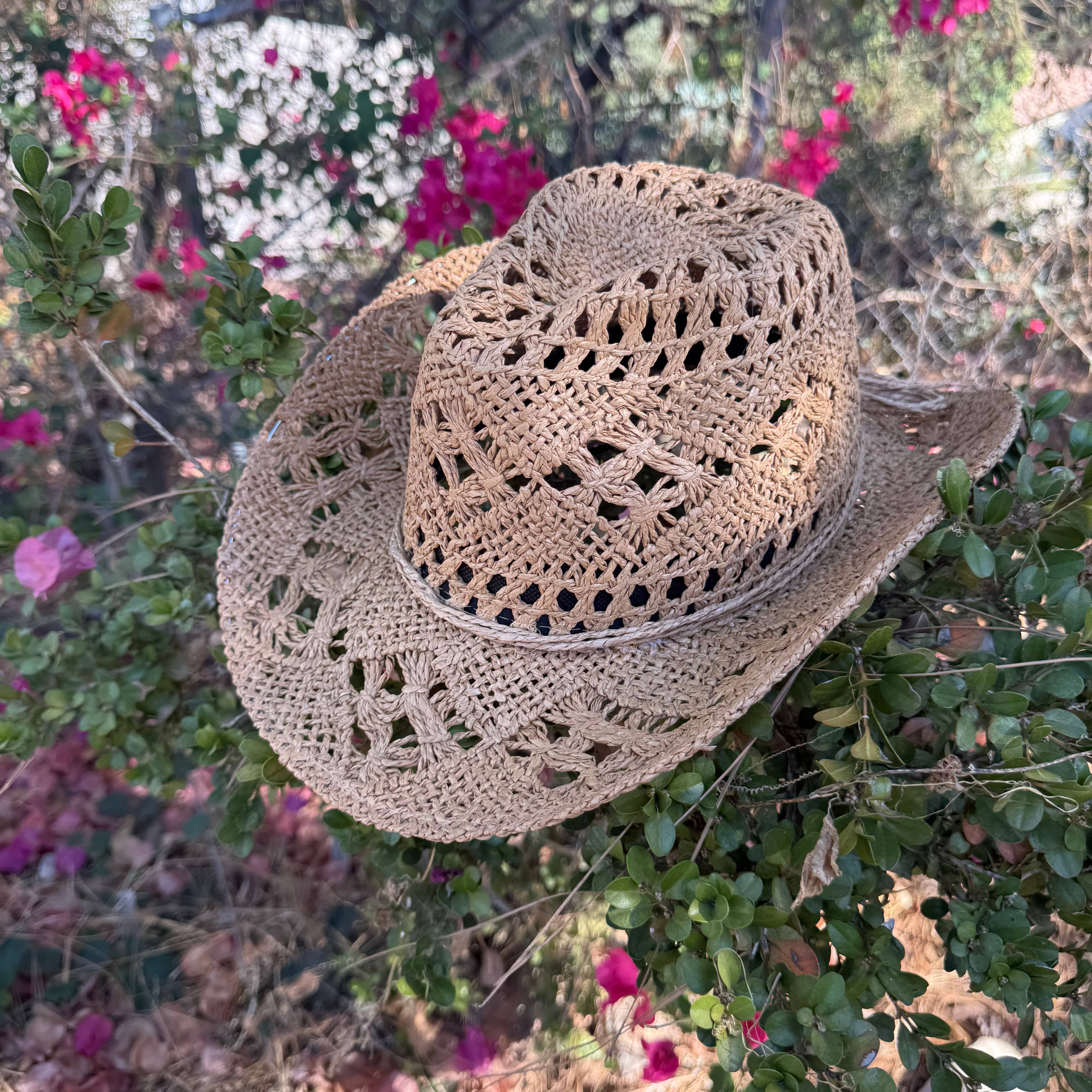 Open Weave Crochet Cowboy Hat Tan