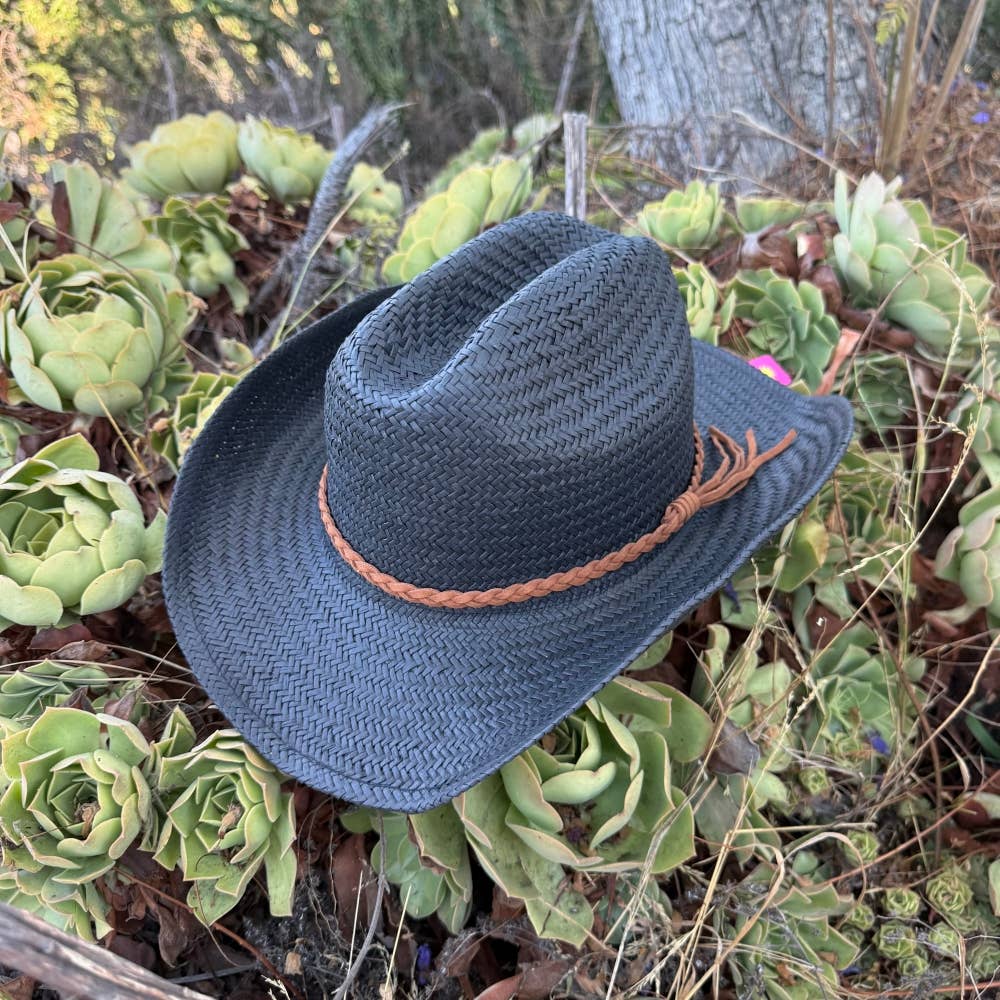 Braided Band Straw Cowboy Hat Black