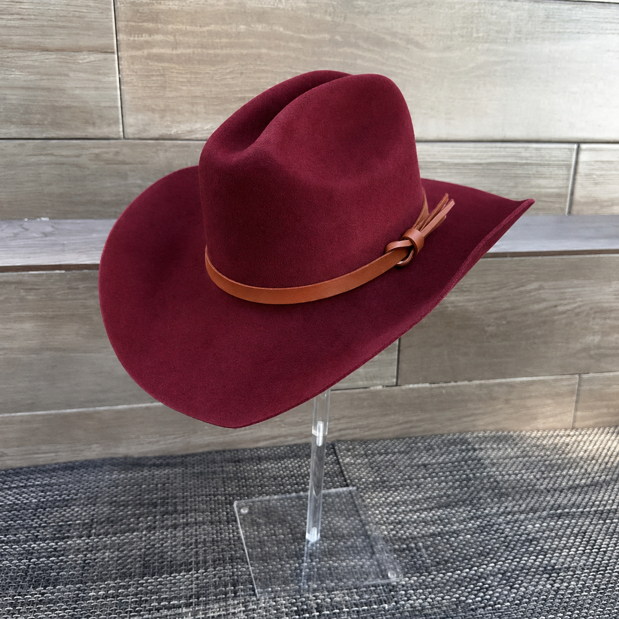 Australian Wool Cattleman Cowboy Hat with Leather Band - Wine