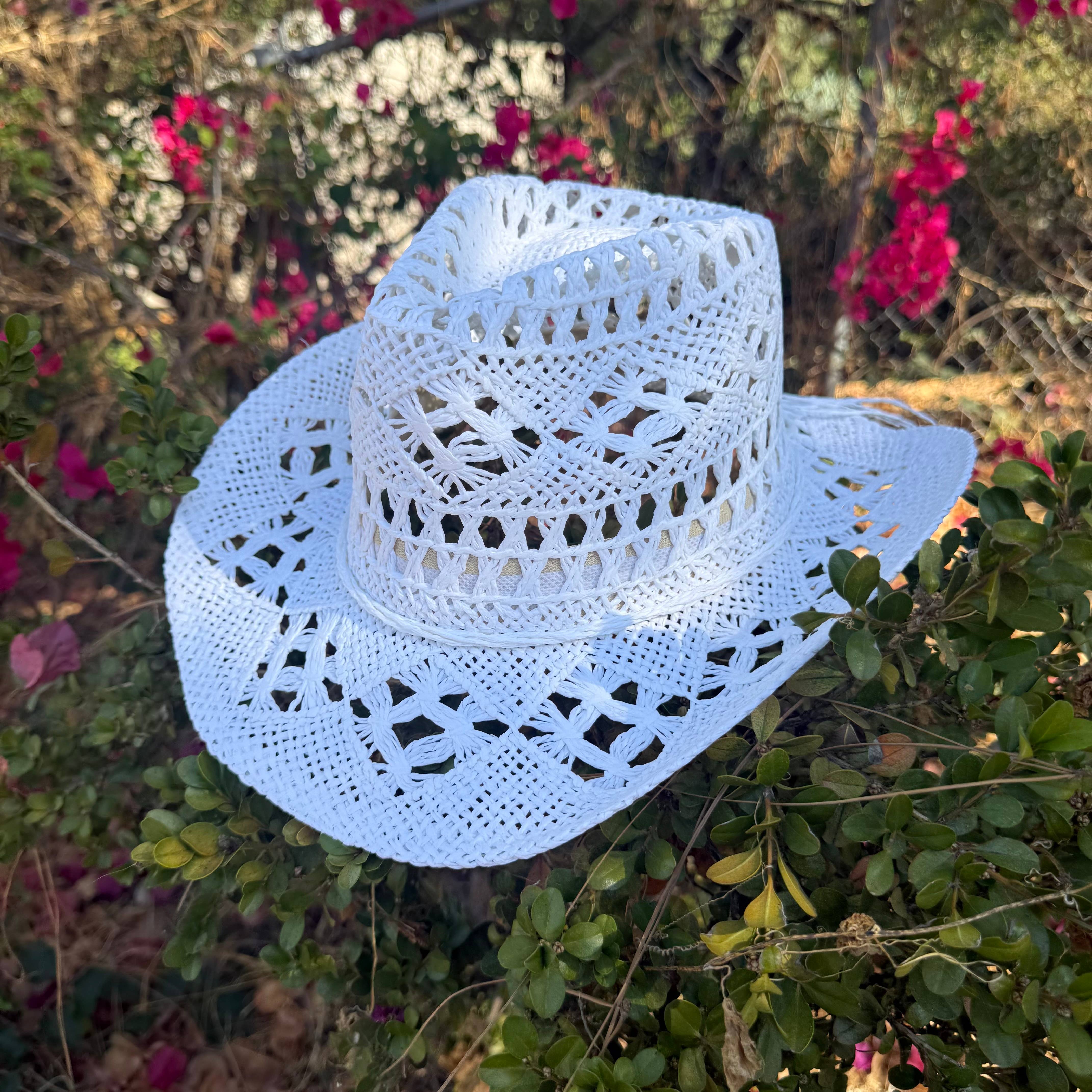 Open Weave Crochet Cowboy Hat White