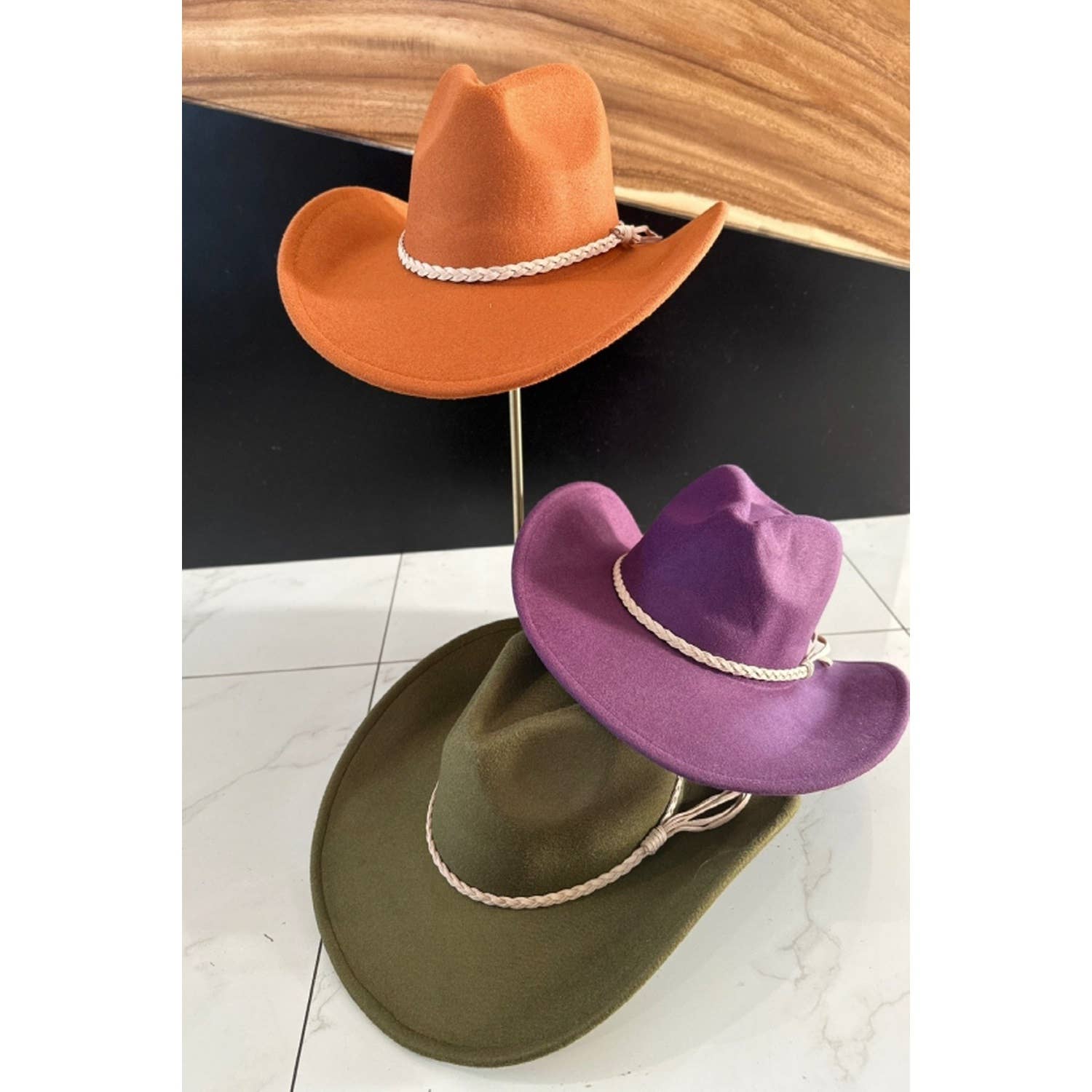 Vegan Felt Cowboy Hat with Suede Belt
