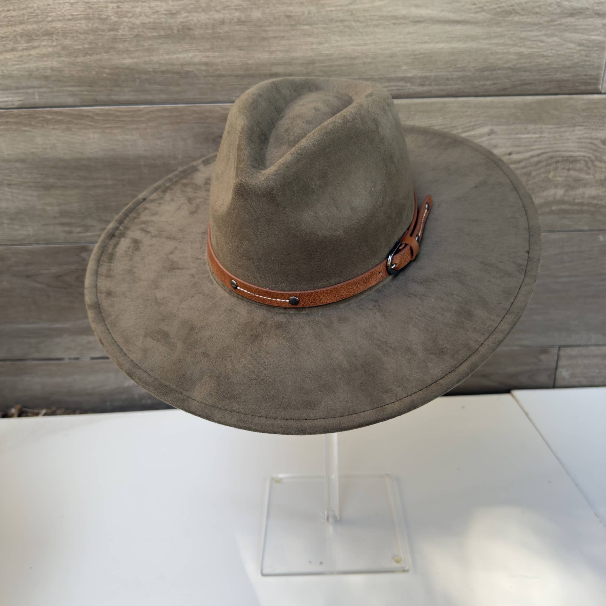 Wide Brim Suede Hat with Leather Belt