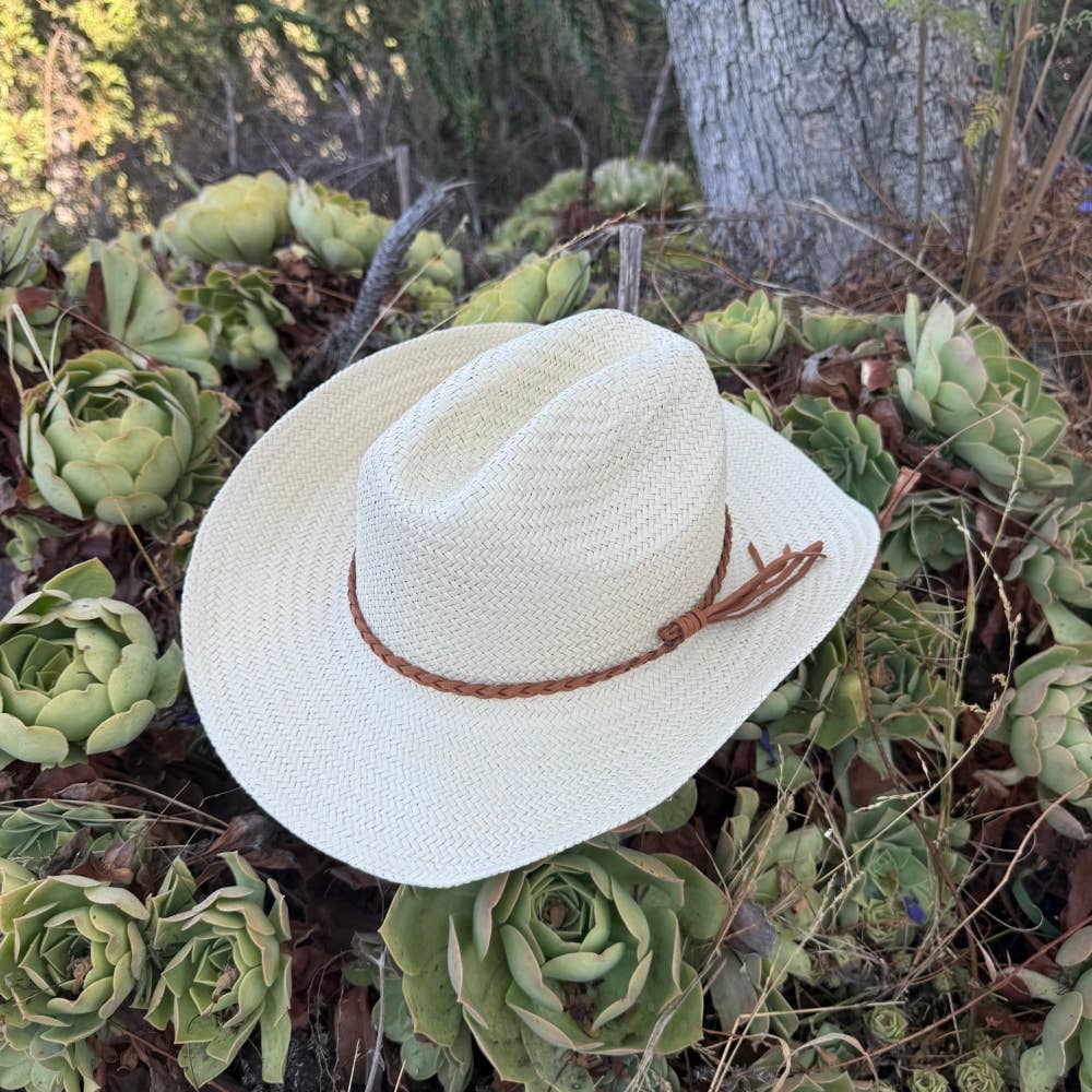 Braided Band Straw Cowboy Hat Tan