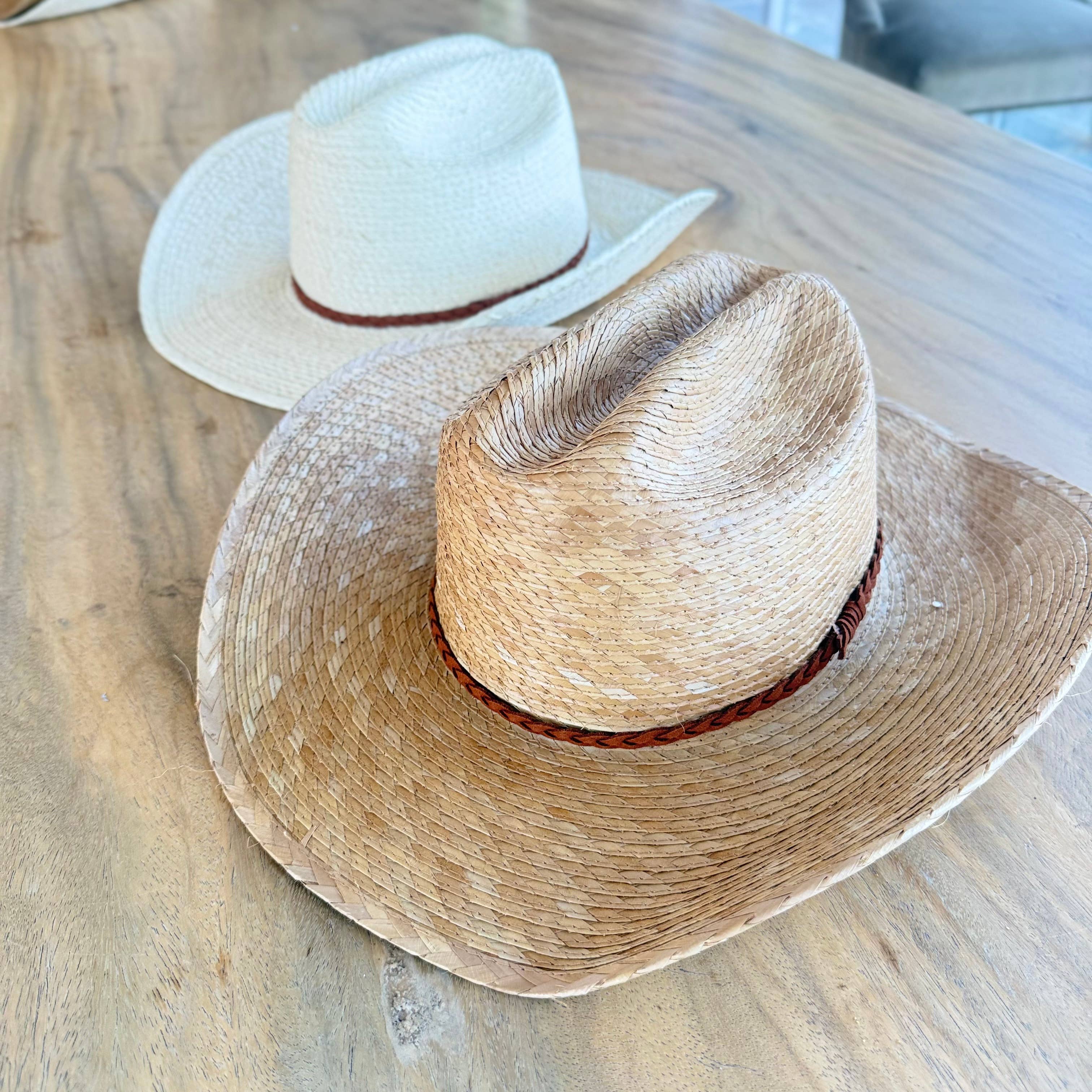 Natural Palm Leaf Cowboy Hat with Braided Band
